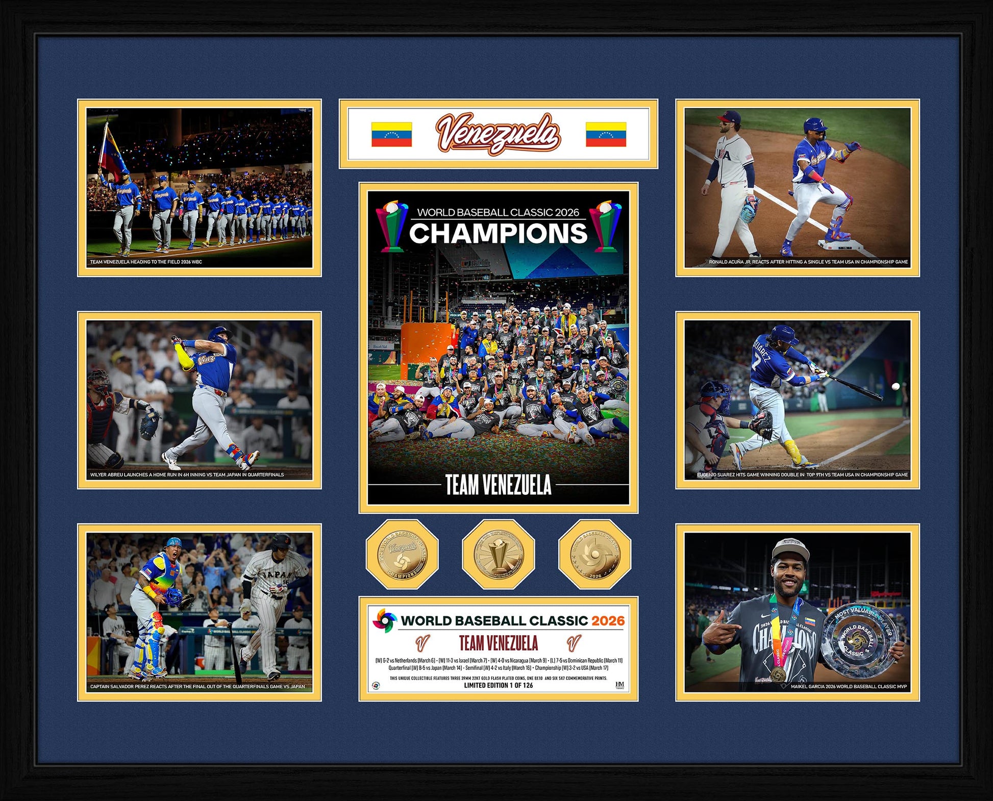 VENEZUELA WORLD BASEBALL CLASSIC 2026 CHAMPIONS MEGA GOLD COIN PHOTO MINT