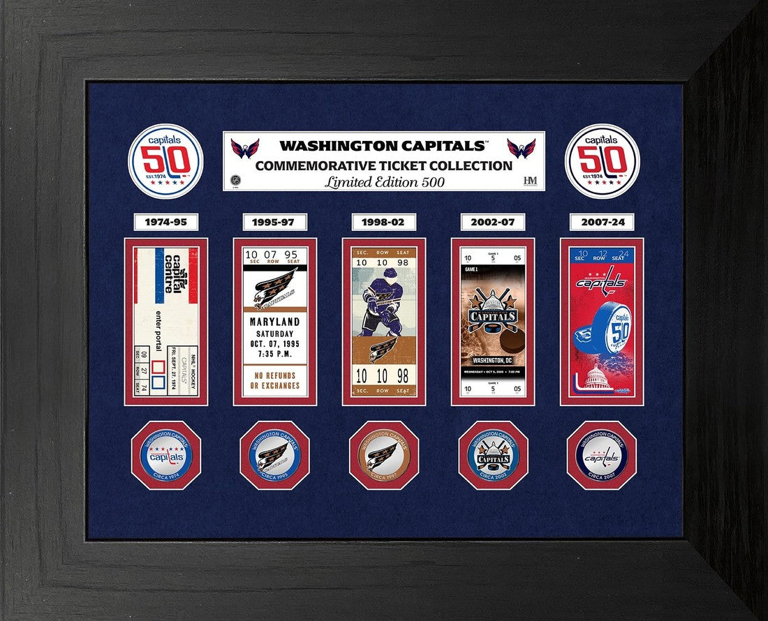 Washington Capitals 50th Anniversary DELUXE Ticket Collection Silver Coin Photo Mint - Framed