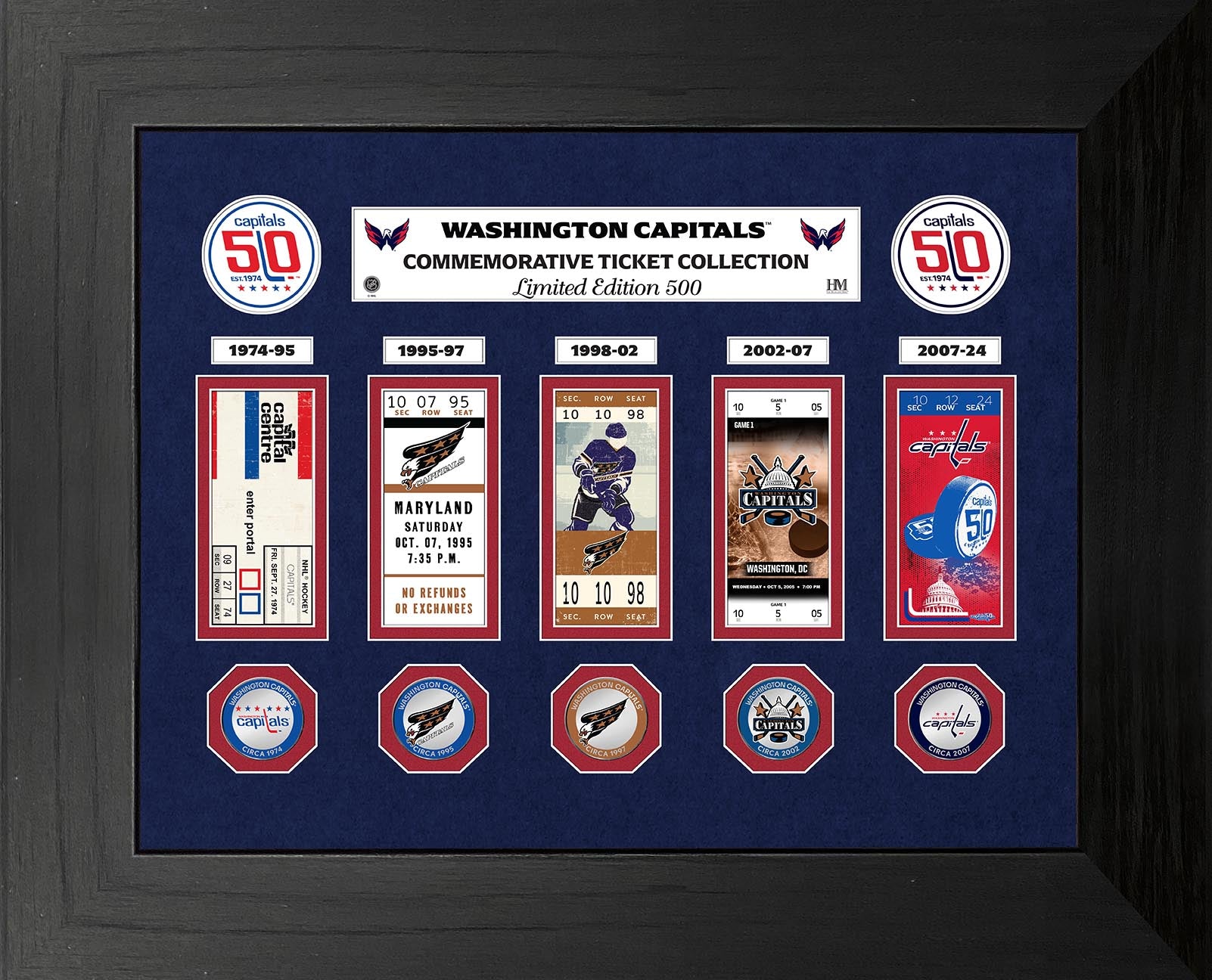 Washington Capitals 50th Anniversary DELUXE Ticket Collection Silver Coin Photo Mint - Framed
