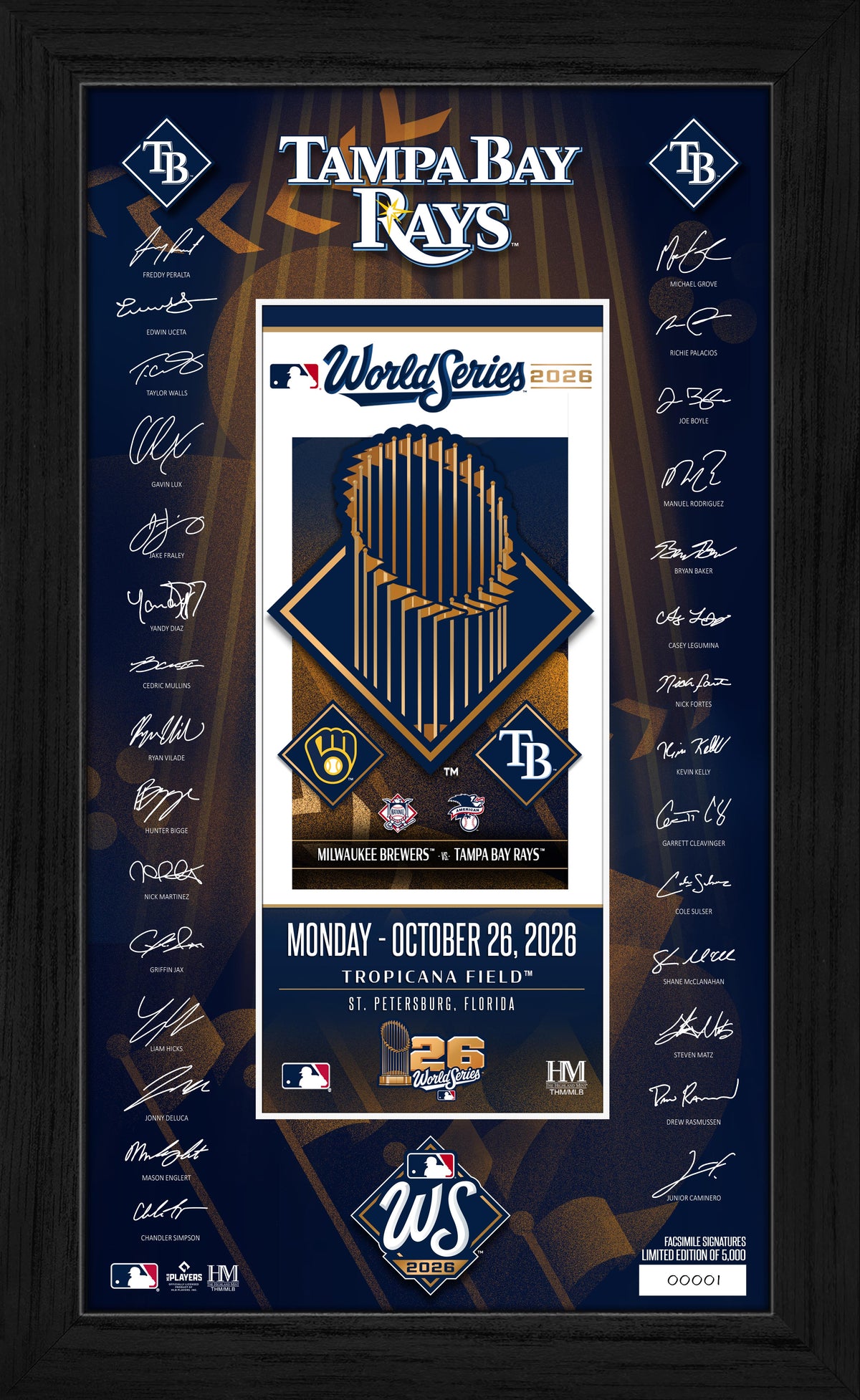 Tampa Bay Rays vs. Milwaukee Brewers 2026 World Series Signature Ticket Frame