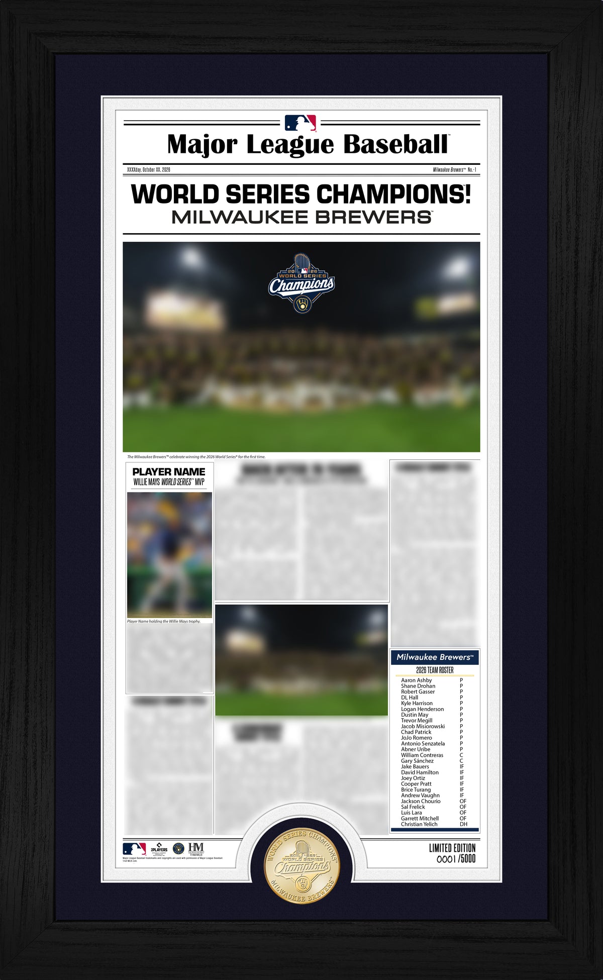 Milwaukee Brewers 2026 World Series Champions Front Page News Bronze Coin Photo Mint