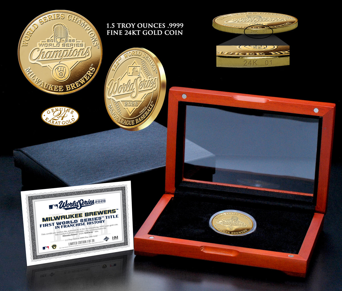 Milwaukee Brewers 2026 World Series Champions .9999 1.5 oz Pure Gold Coin