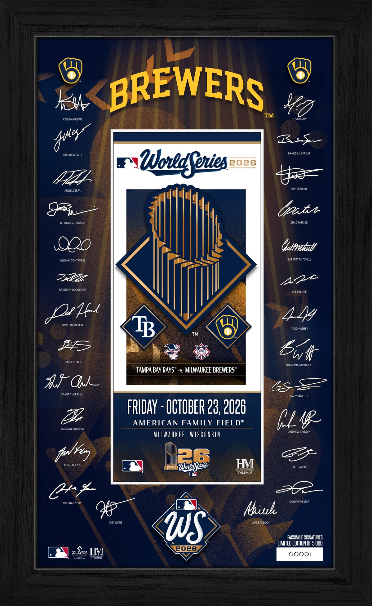 Milwaukee Brewers vs. Tampa Bay Rays 2026 World Series Signature Ticket Frame