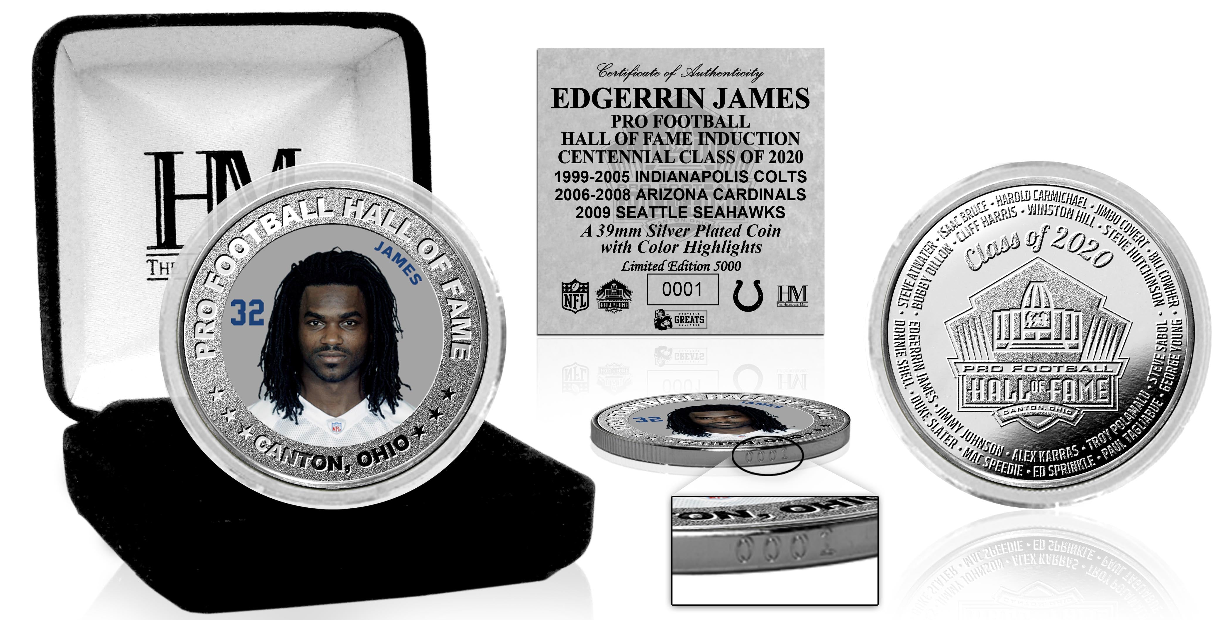 Edgerrin James 2020 Hall of Fame Color Silver Coin