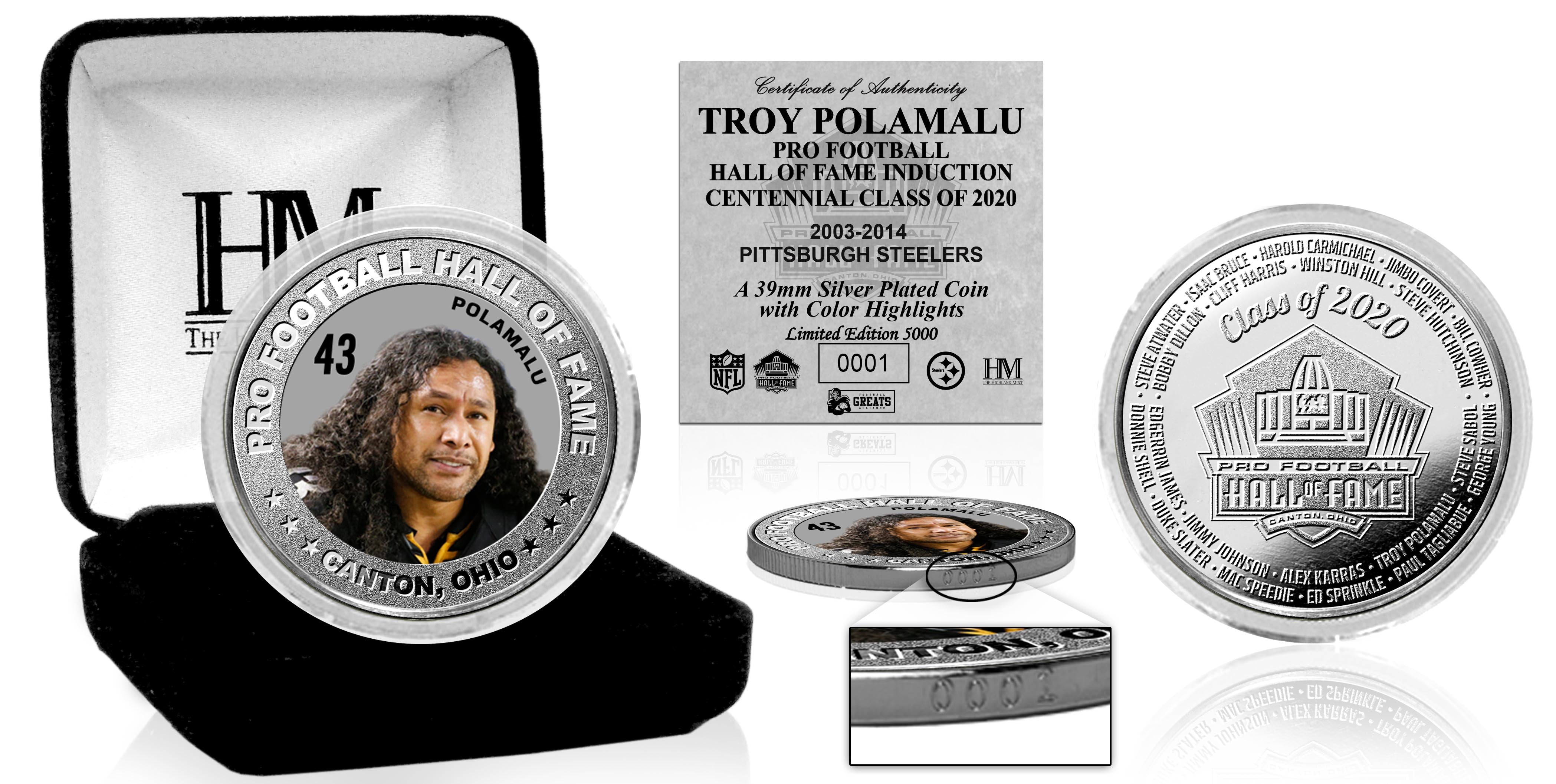 Troy Polamalu 2020 Hall of Fame Color Silver Coin