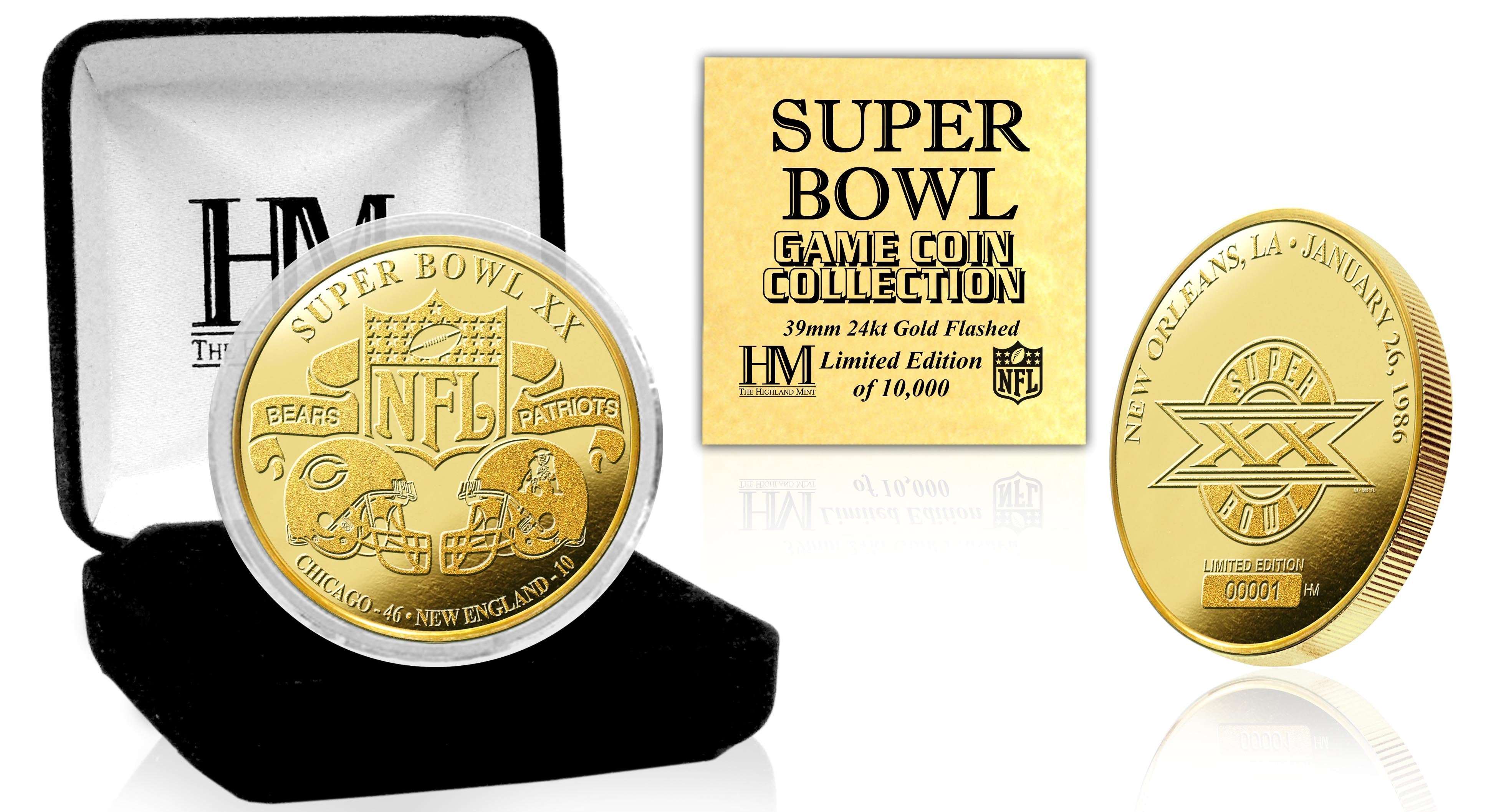Super Bowl XX 24kt Gold Flip Coin
