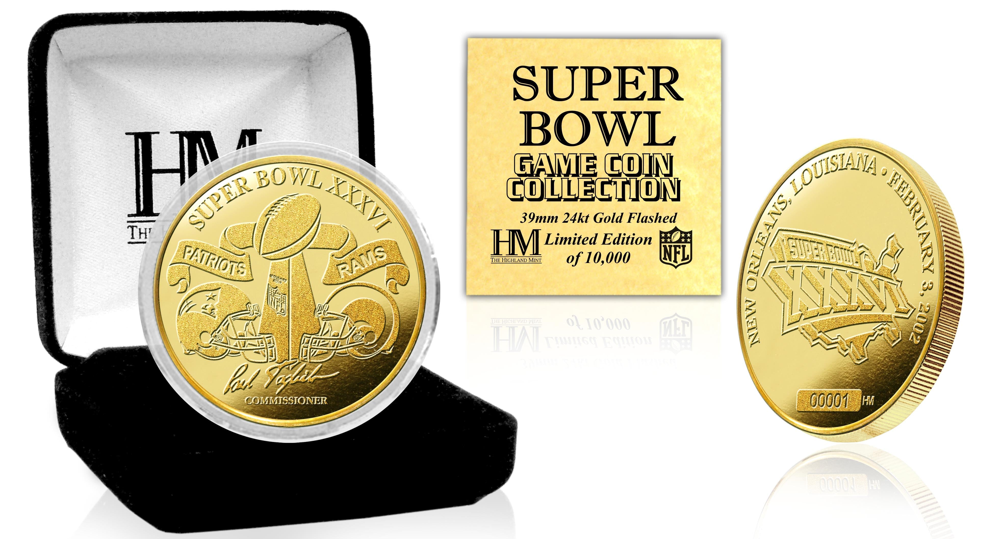 Super Bowl XXXVI 24kt Gold Flip Coin