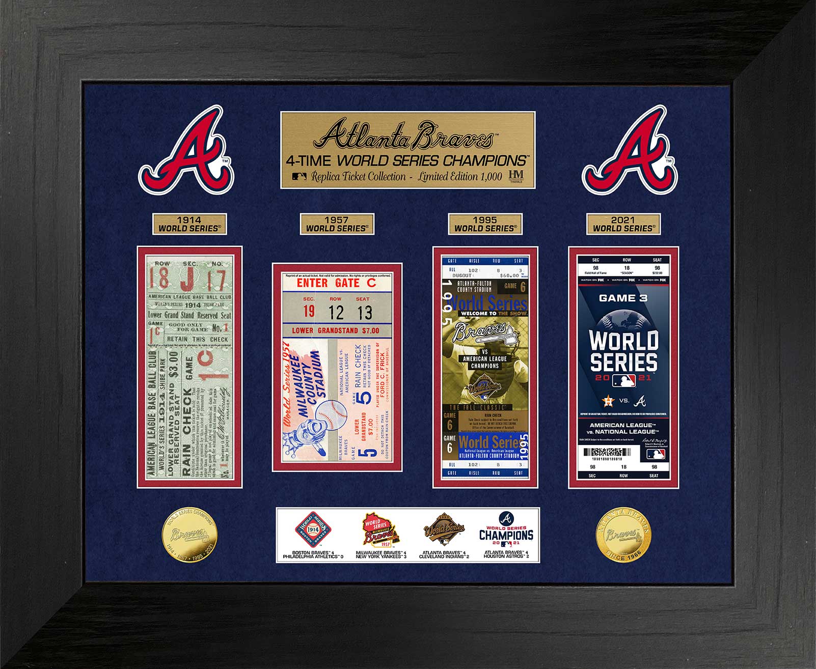 Atlanta Braves 4-Time World Series Champions Gold Coin & Ticket Collection
