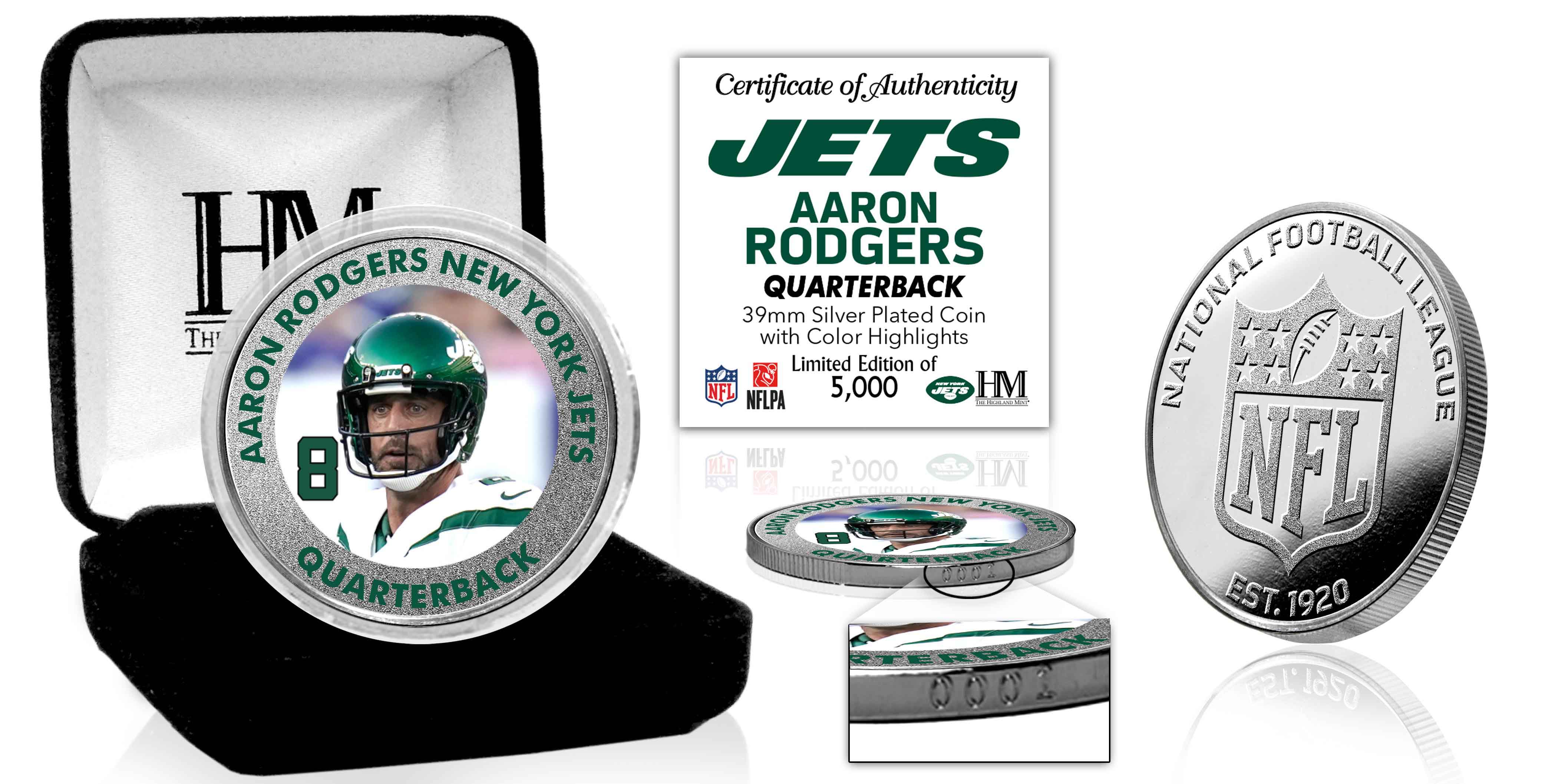 Aaron Rodgers New York Jets Silver Ccolor Coin