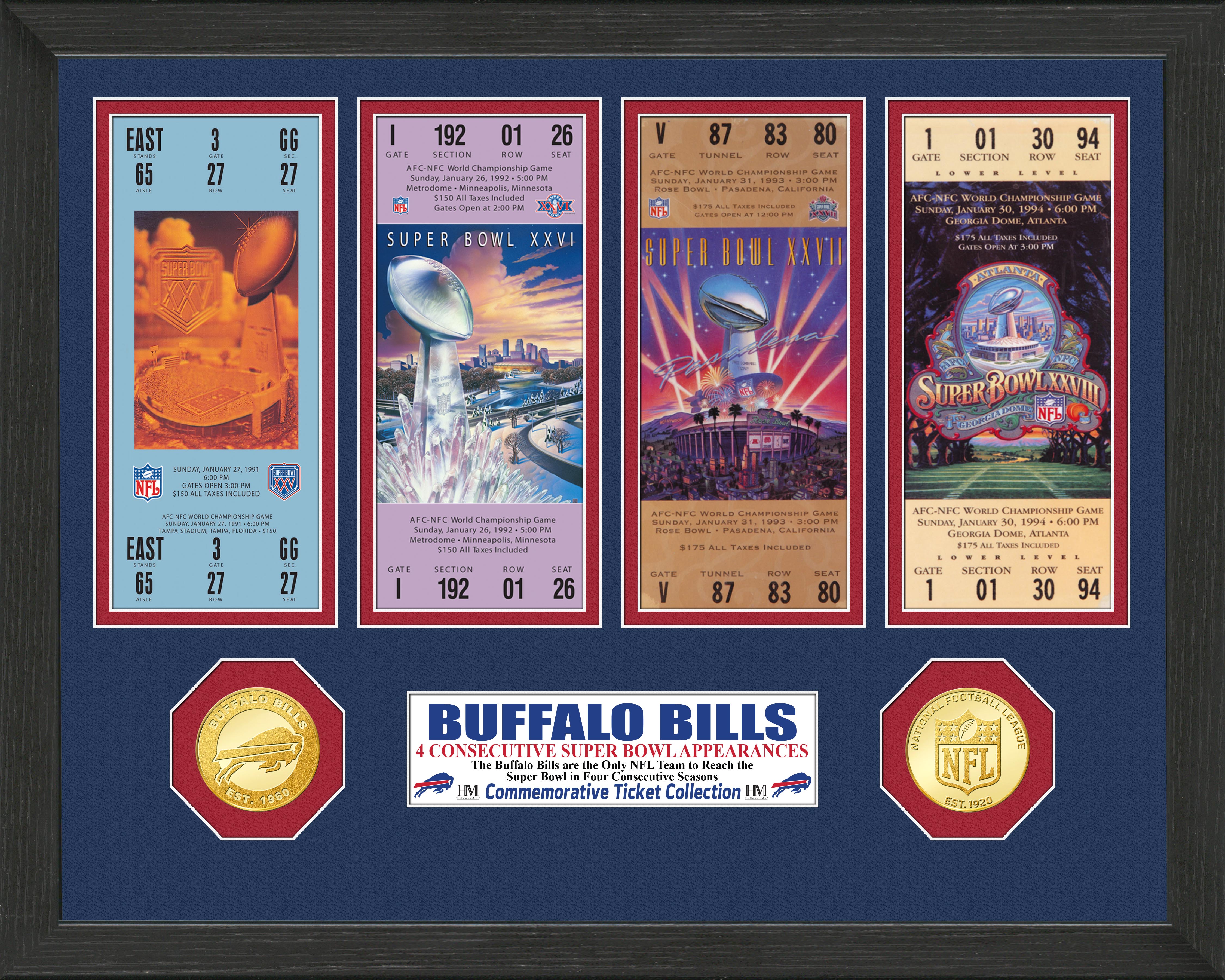 Buffalo Bills 4 Consecutive Super Bowl Appearances Ticket Collection
