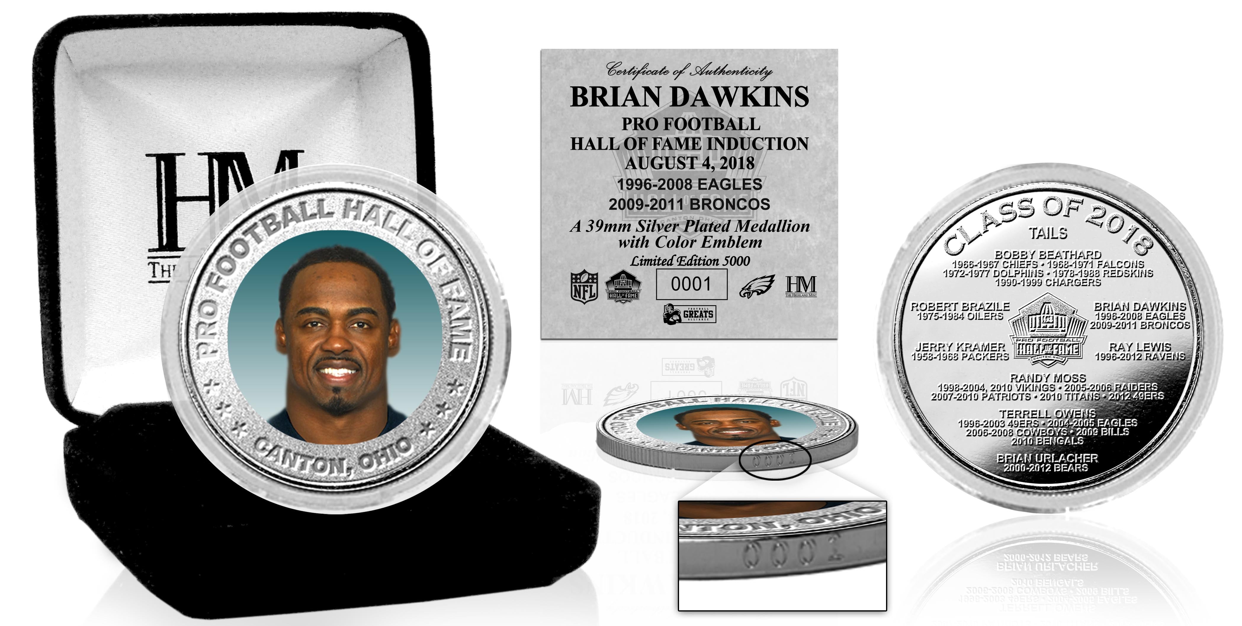 Brian Dawkins 2018 Pro Football HOF Induction Silver Color Coin