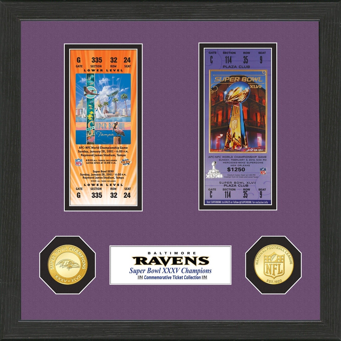 Baltimore Ravens 2-Time Super Bowl Championship Ticket Collection