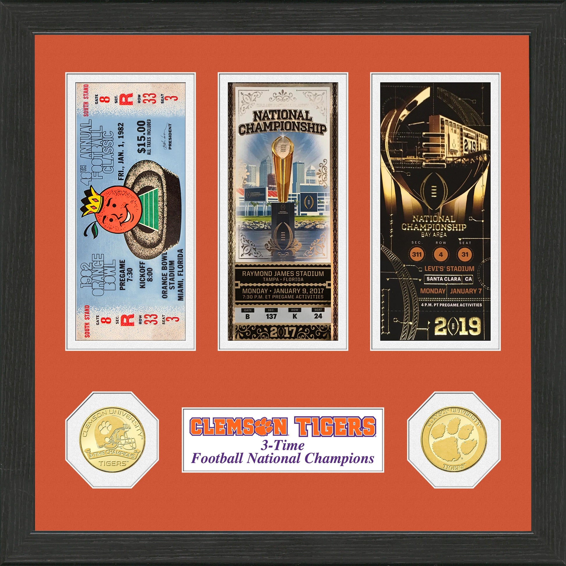 Clemson Tigers 2018 Football 3-Time National Champions Ticket Collection