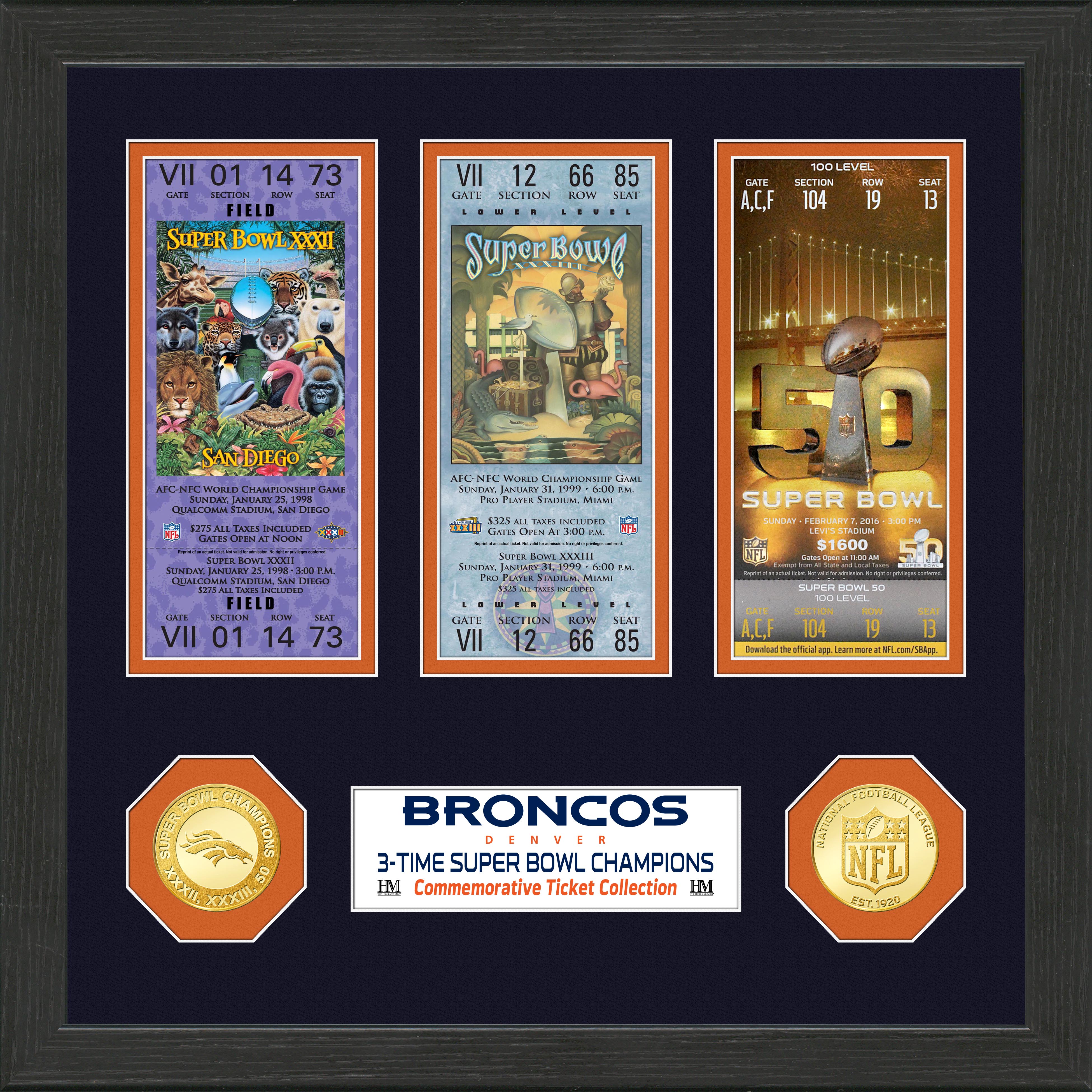 Denver Broncos 3-Time Super Bowl Champions Ticket Collection