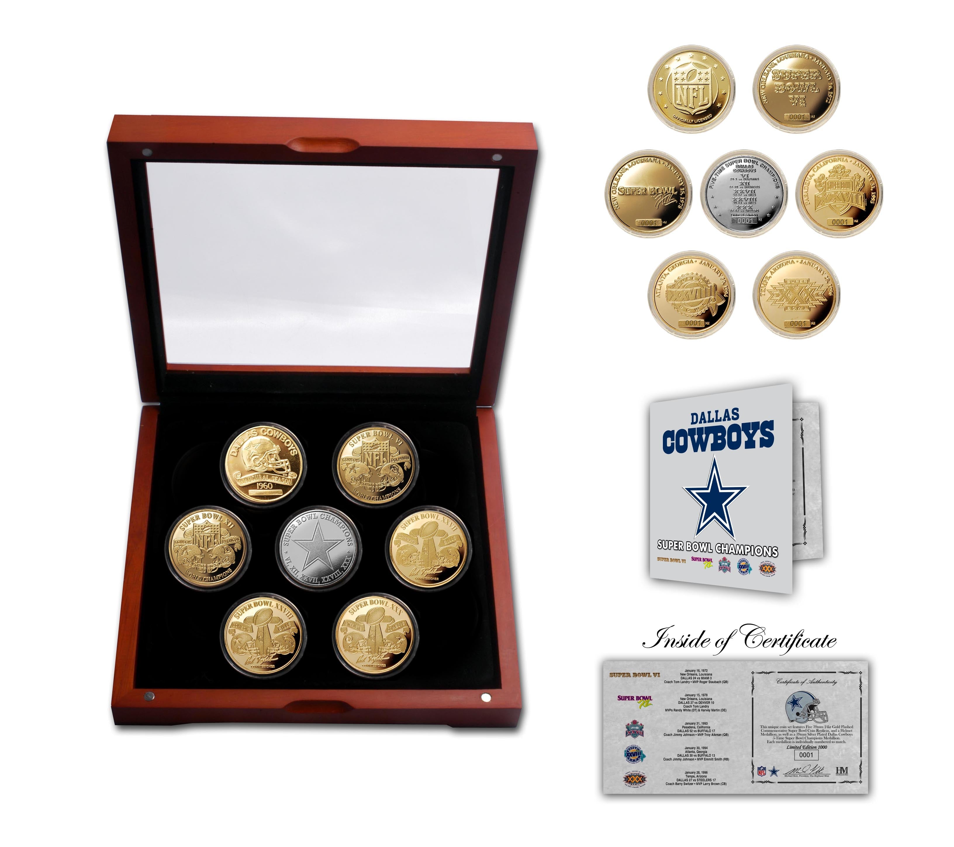 Dallas Cowboys 5-Time Super Bowl Champions 7 Coin Gold and Silver Coin Set