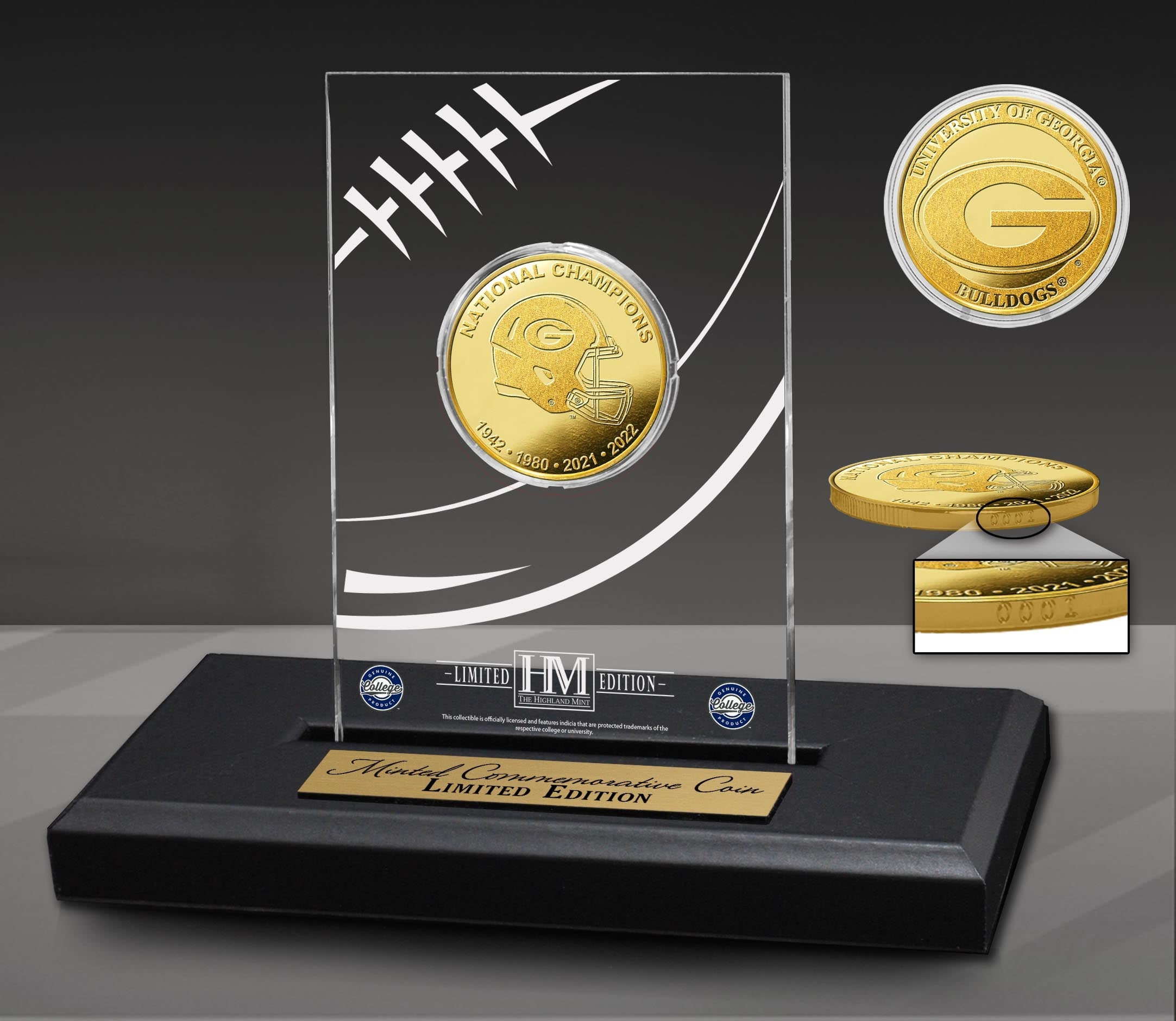 Georgia Bulldogs National Champions Gold Coin Acrylic Display