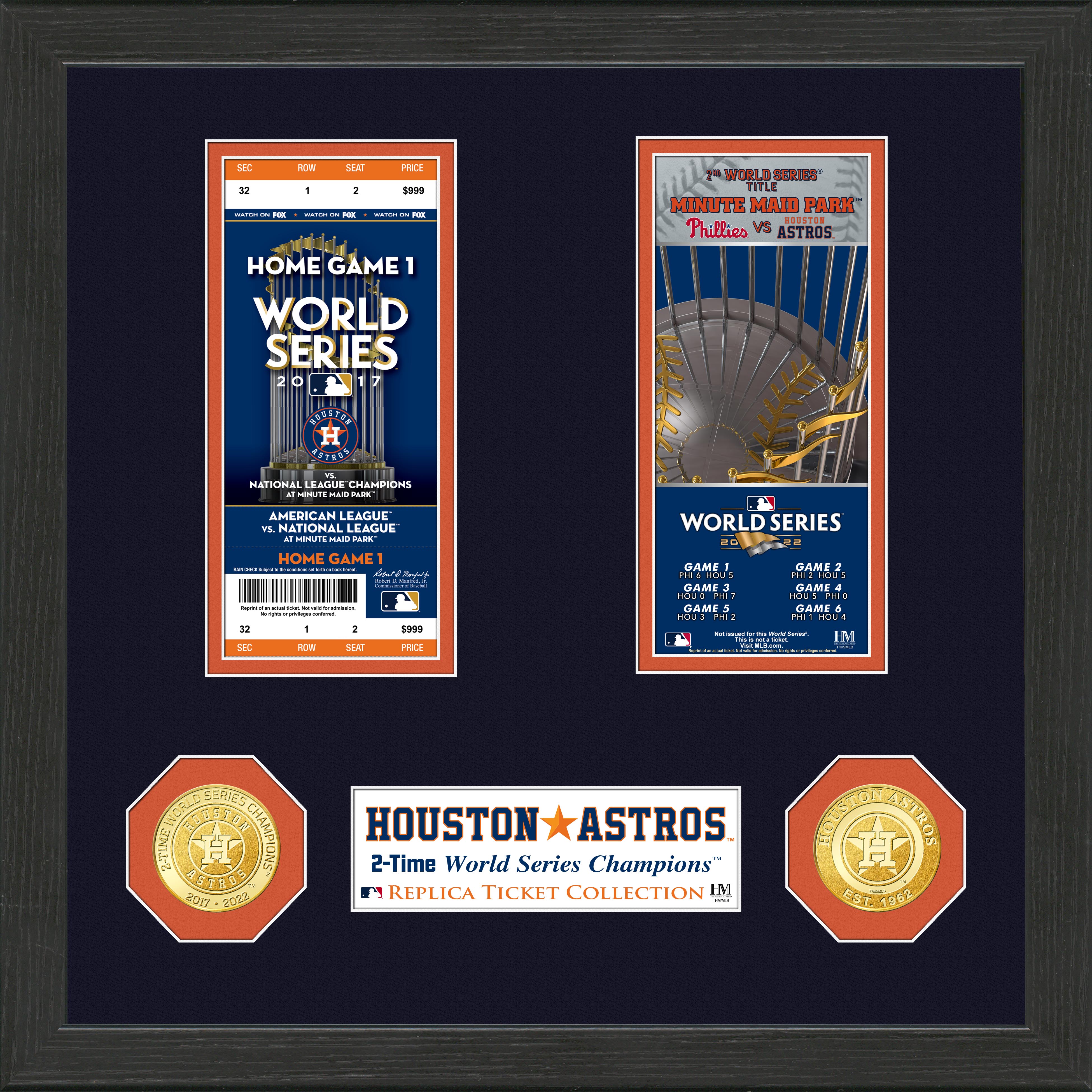 Houston Astros 2-Time World Series Champions Bronze Coin & Ticket Collection