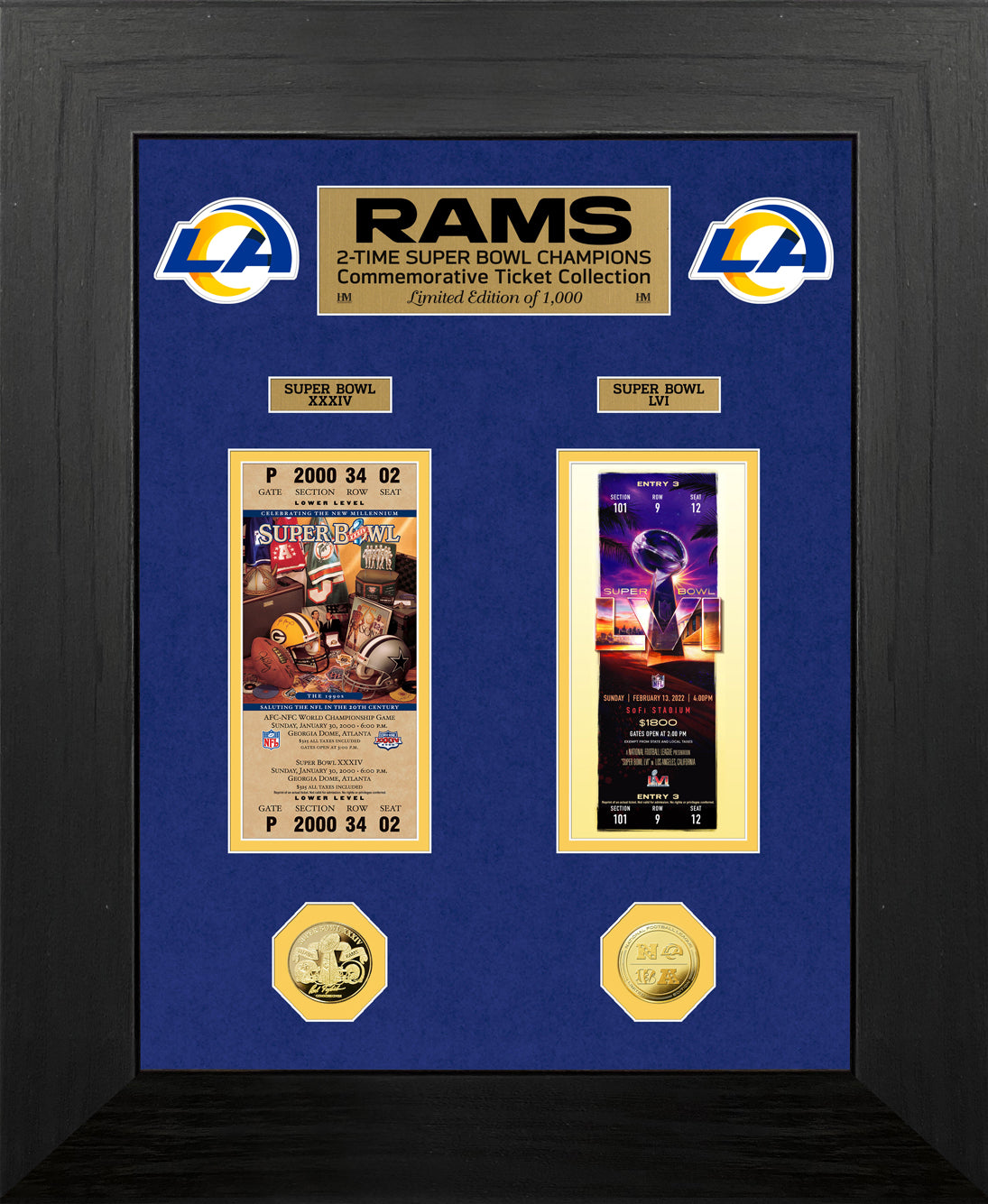 Los Angeles Rams Super Bowl 56 Champions Deluxe Ticket and Game Coin C