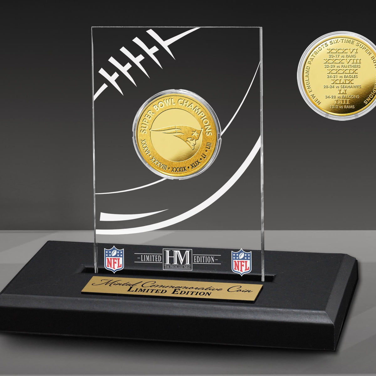 New England Patriots 6-Time Super Bowl Champions Gold Coin Etched Acry
