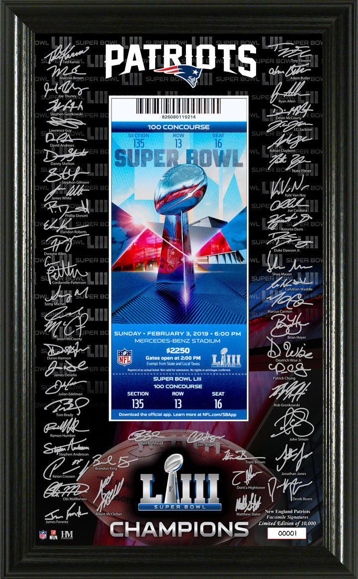 New England Patriots Super Bowl 53 Champions Signature Ticket