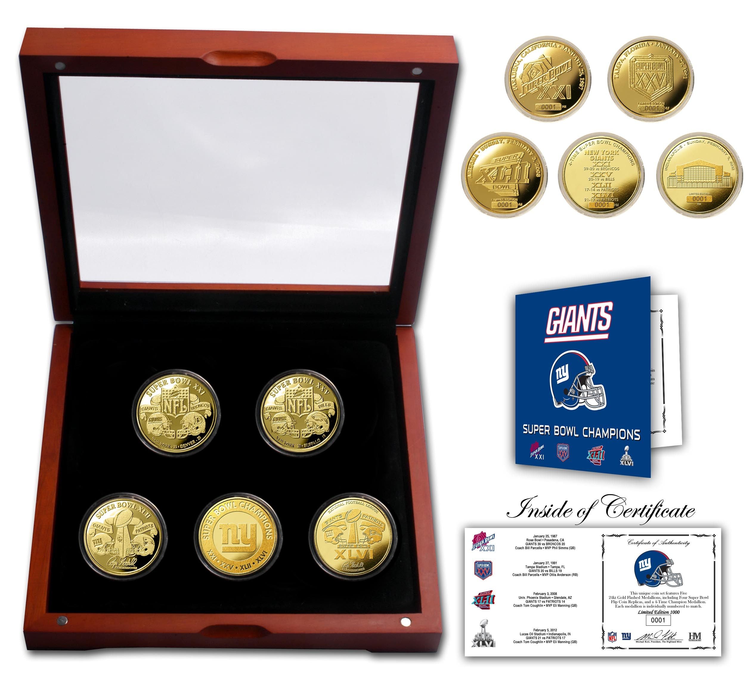 New York Giants 4-time Super Bowl Champions 5 Coin Gold Coin Set