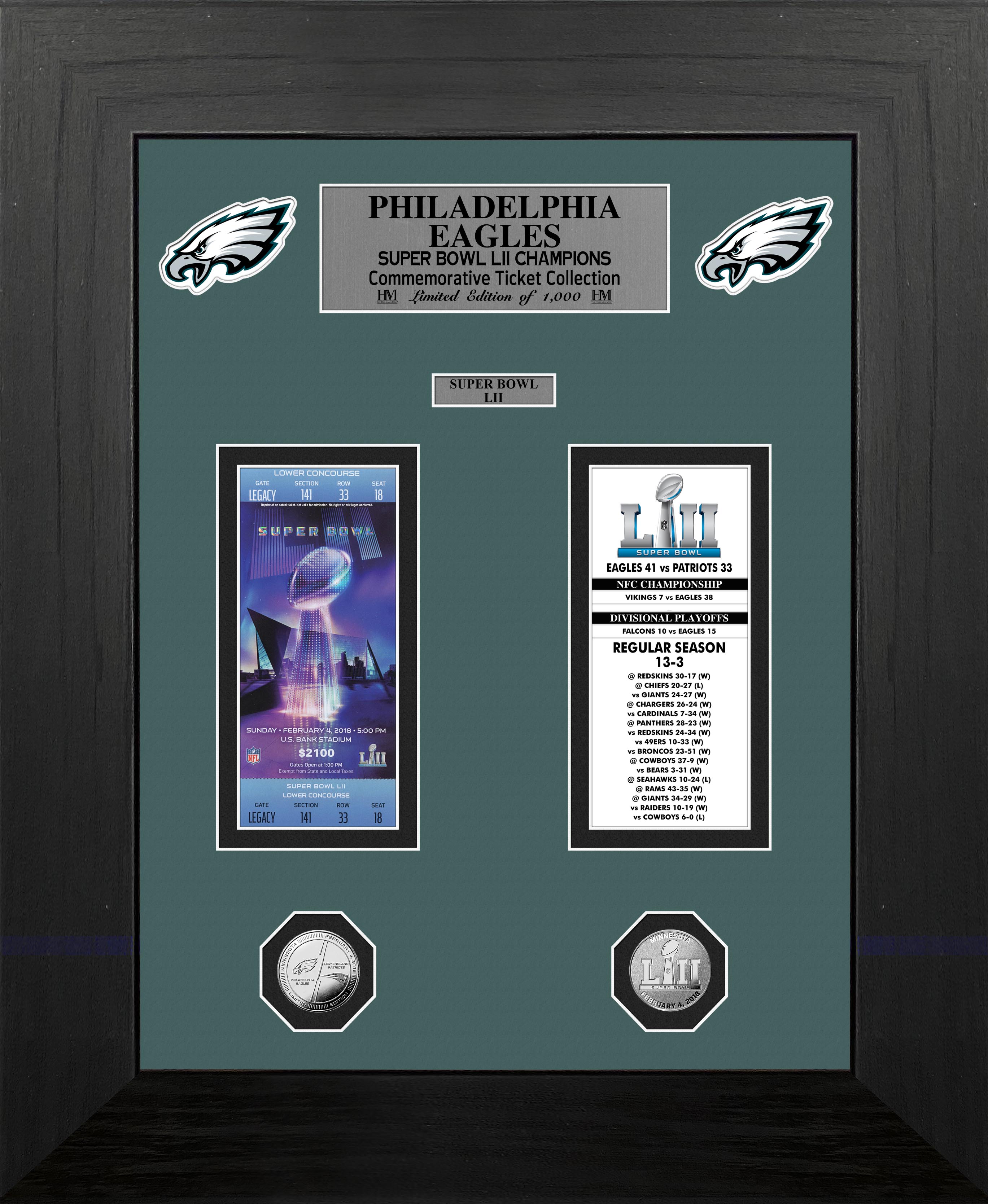 Philadelphia Eagles Super Bowl Champions Deluxe Silver Coin Ticket Collection
