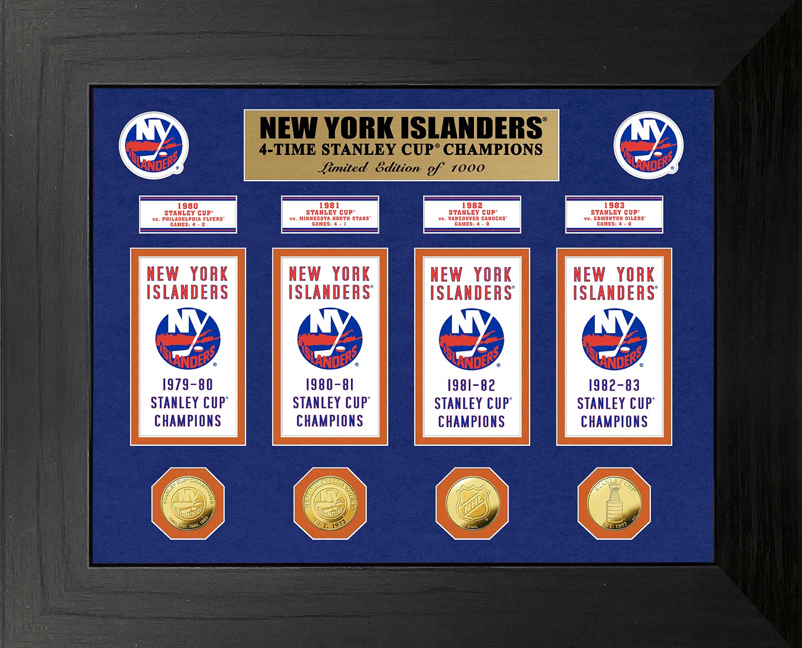 New York Islanders 4-Time Stanley Cup Champions Deluxe Gold Coin & Banner Collection