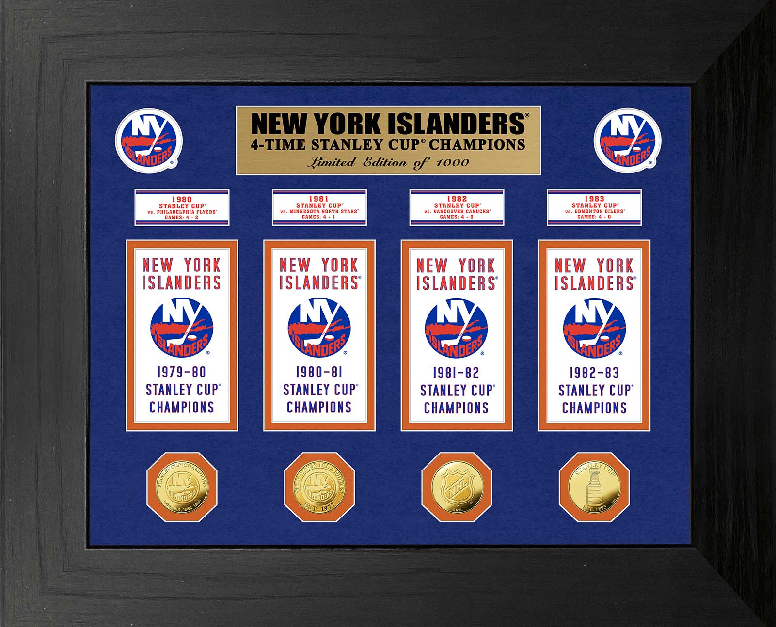 New York Islanders 4-Time Stanley Cup Champions Deluxe Gold Coin & Banner Collection