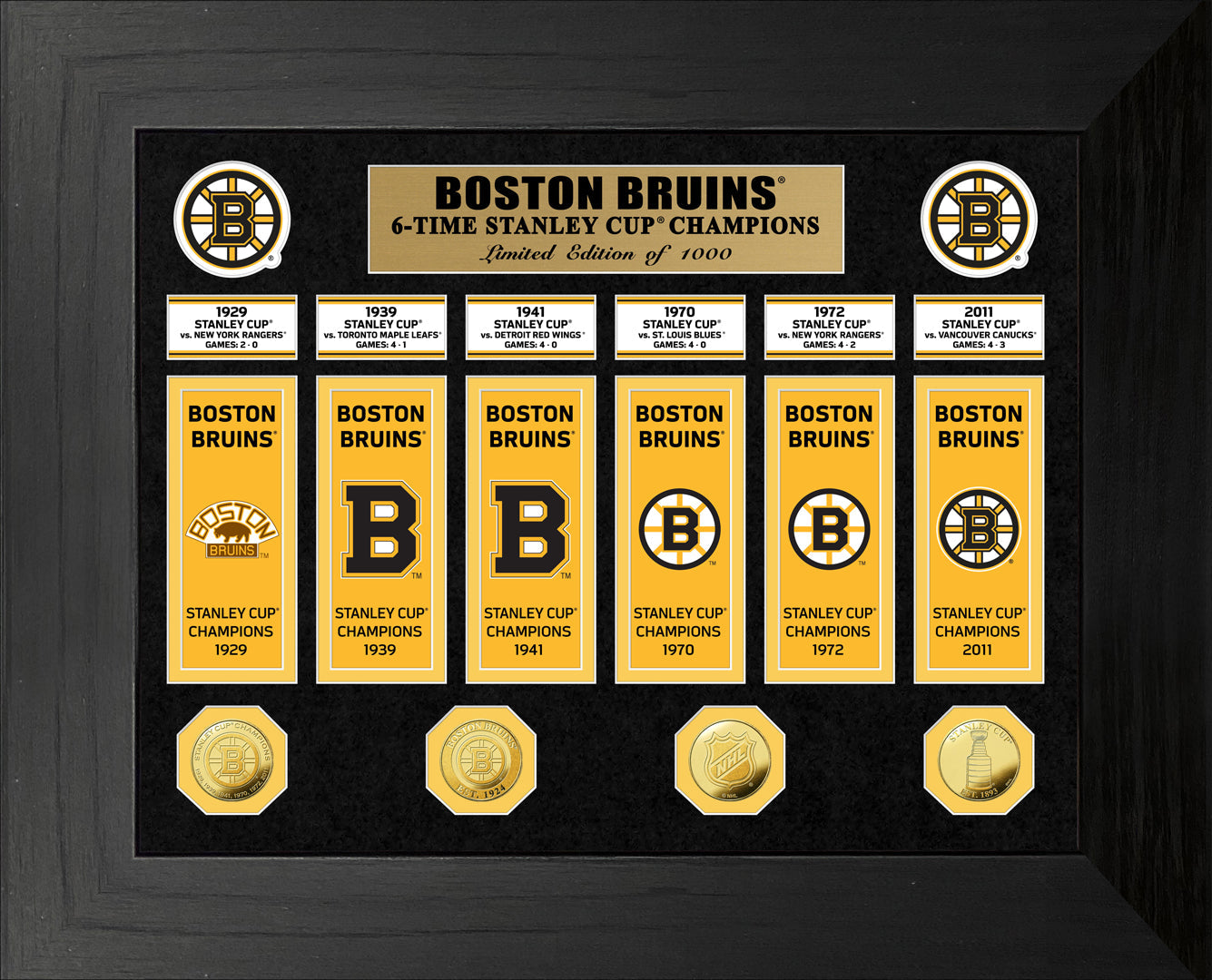 Boston Bruins 6-Time Stanley Cup Champions Deluxe Gold Coin & Banner Collection