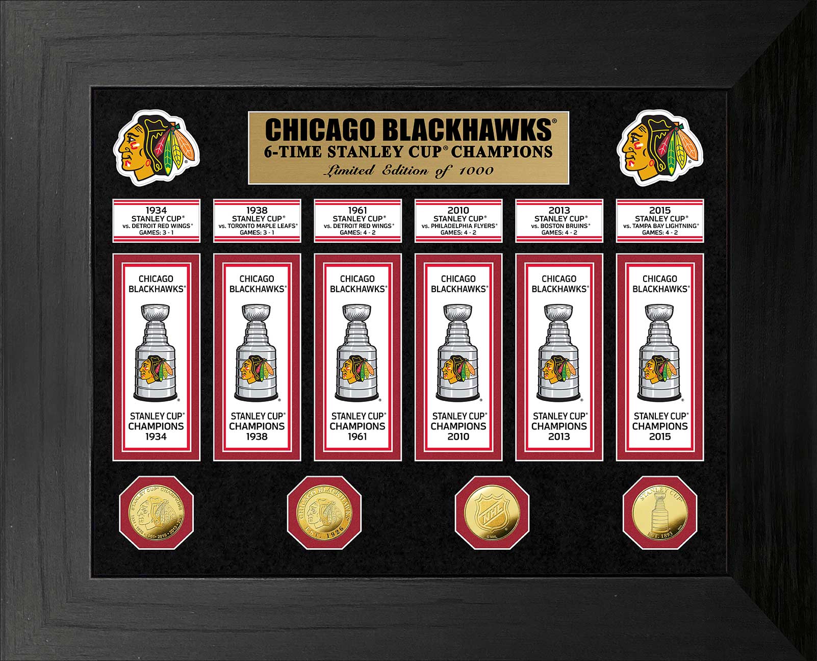 Chicago Blackhawks 6-Time Stanley Cup Champions Deluxe Gold Coin & Banner Collection