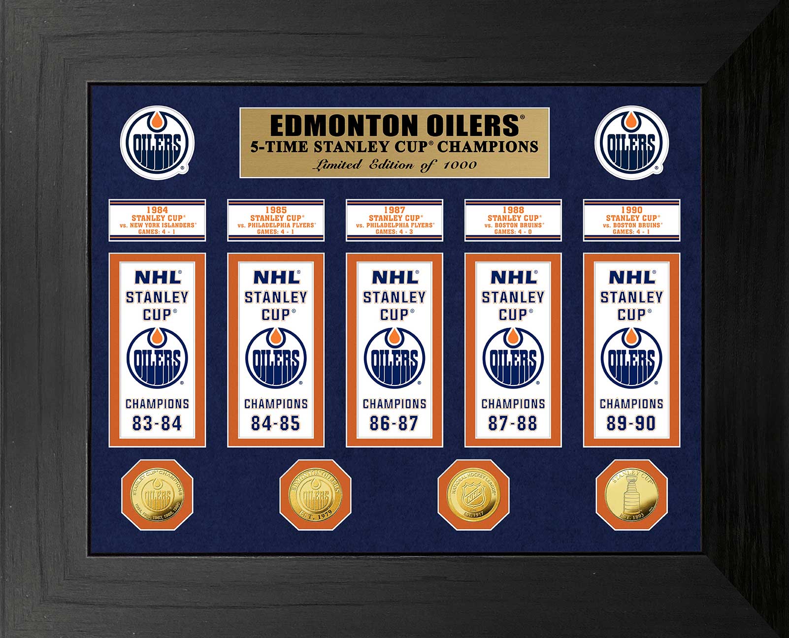 Edmonton Oilers 5-Time Stanley Cup Champions Deluxe Gold Coin & Banner Collection
