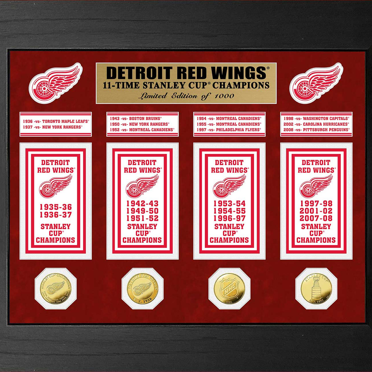 Detroit Red Wings 11-Time Stanley Cup Champions Deluxe Gold Coin & Ban