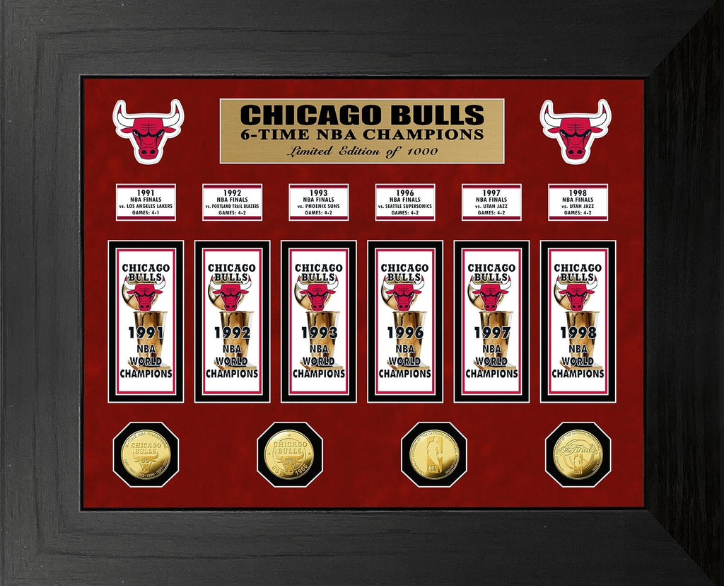 Chicago Bulls 6-Time NBA Champions Deluxe Gold Coin Banner Collectio