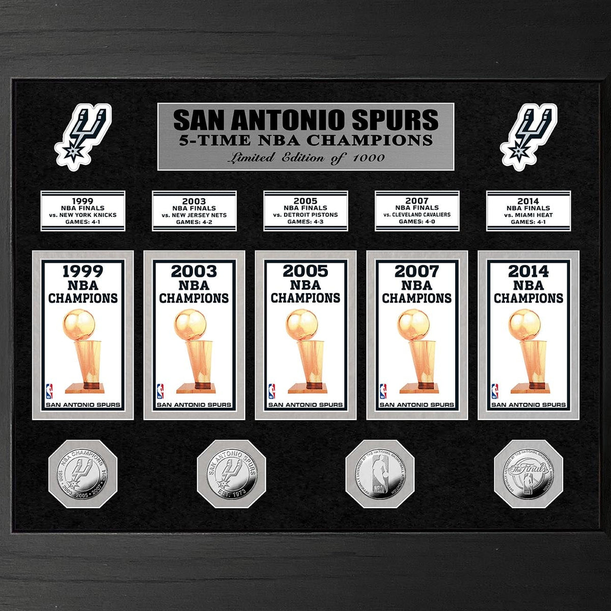 San Antonio Spurs 5-Time NBA Champions Deluxe Silver Coin Banner Col