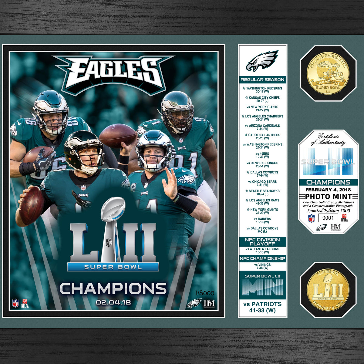 Philadelphia Eagles Super Bowl 52 Champions Banner Bronze Coin Photo M