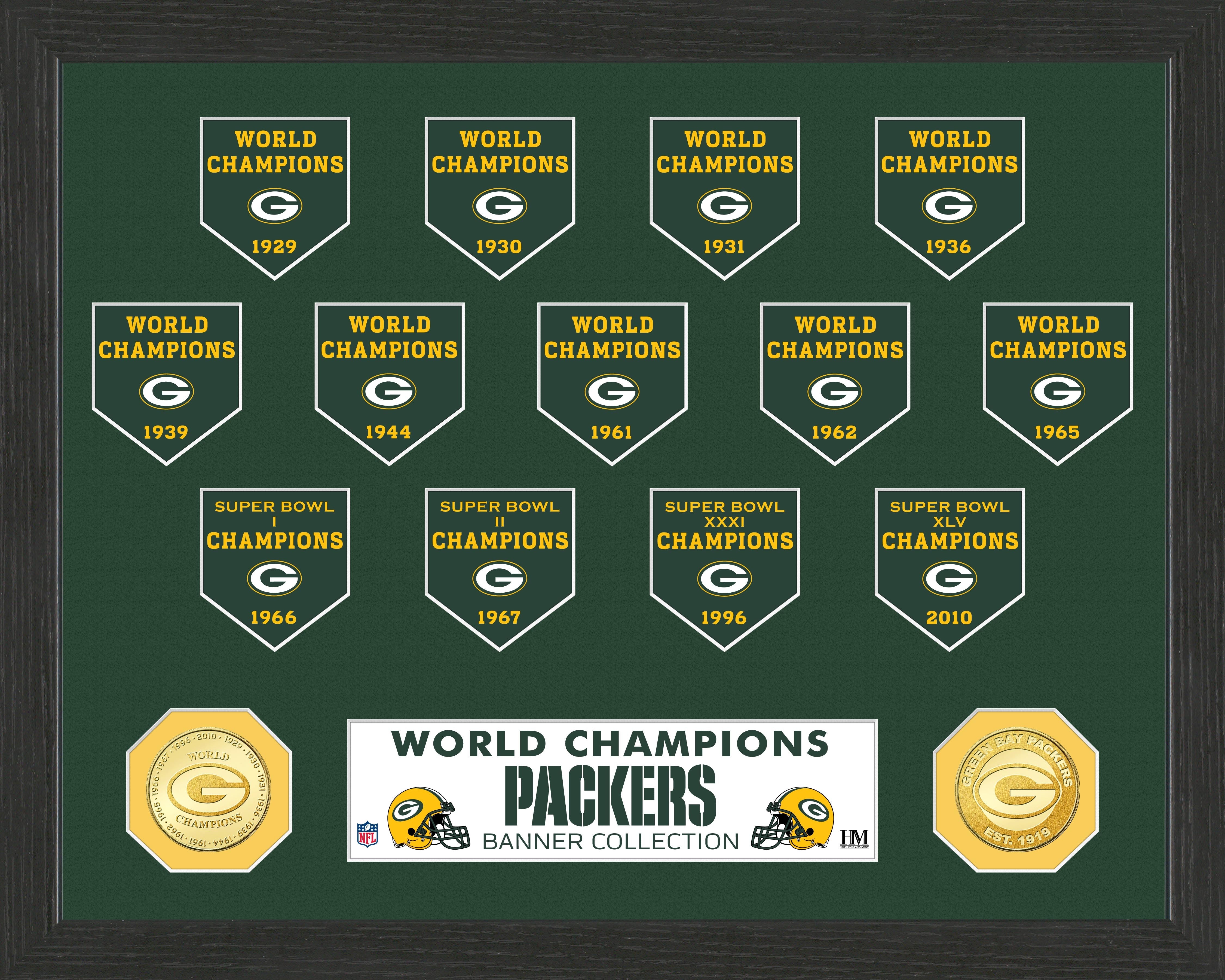 Green Bay Packers 13-Time World Champions Banner Bronze Coin Photo Mint