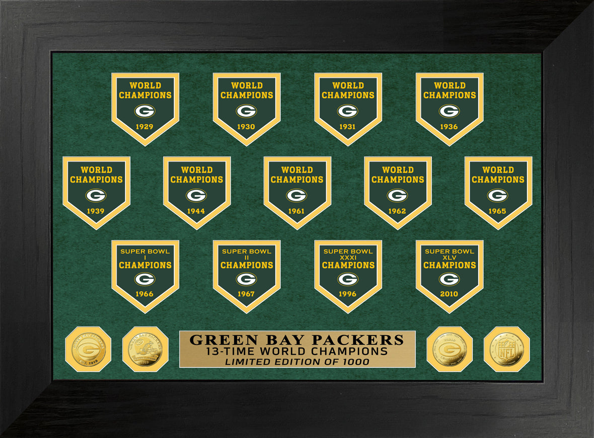 Green Bay Packers 13-Time World Champions Deluxe Banner Gold Coin Photo Mint