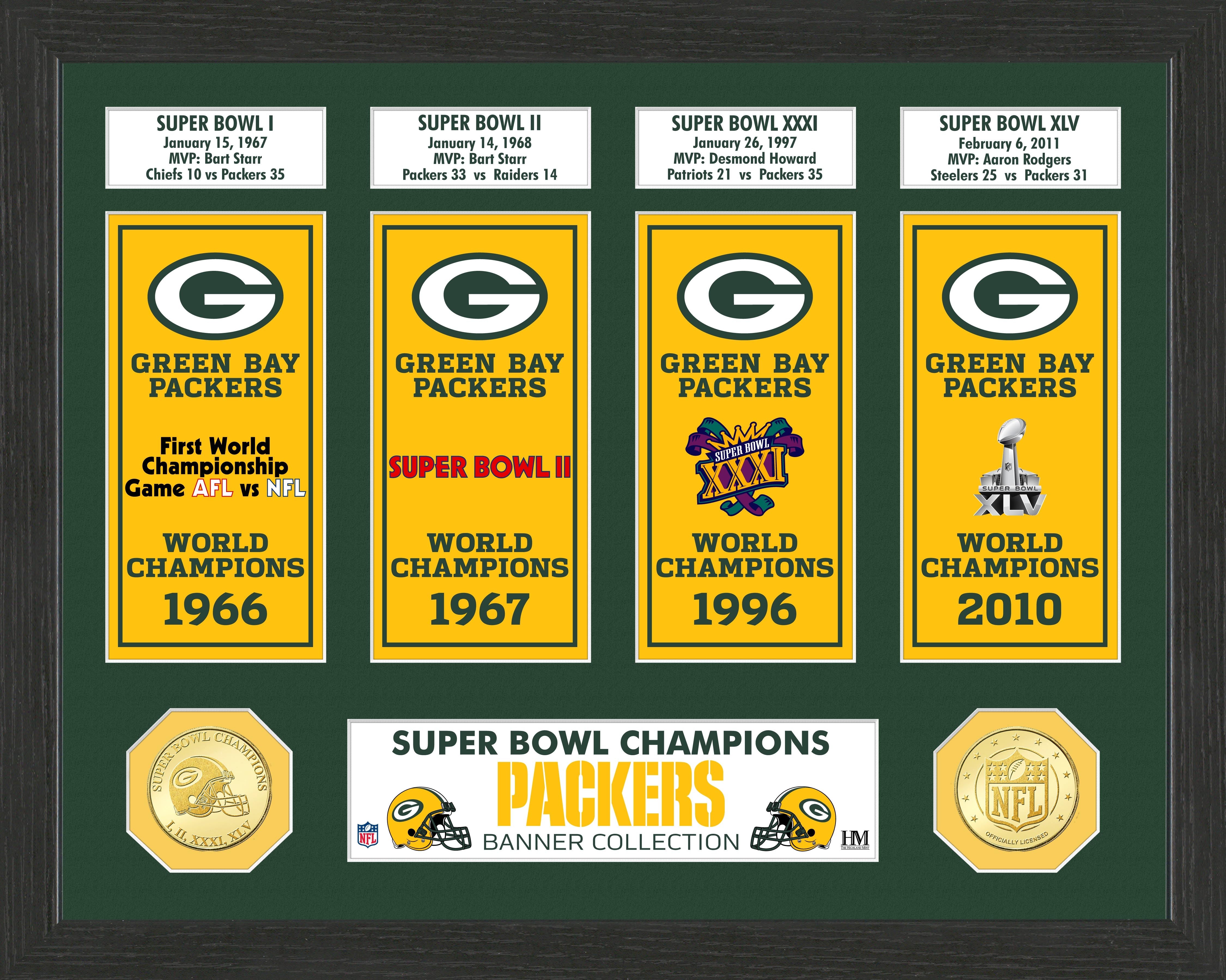 Green Bay Packers Super Bowl Banner Collection Photo Mint