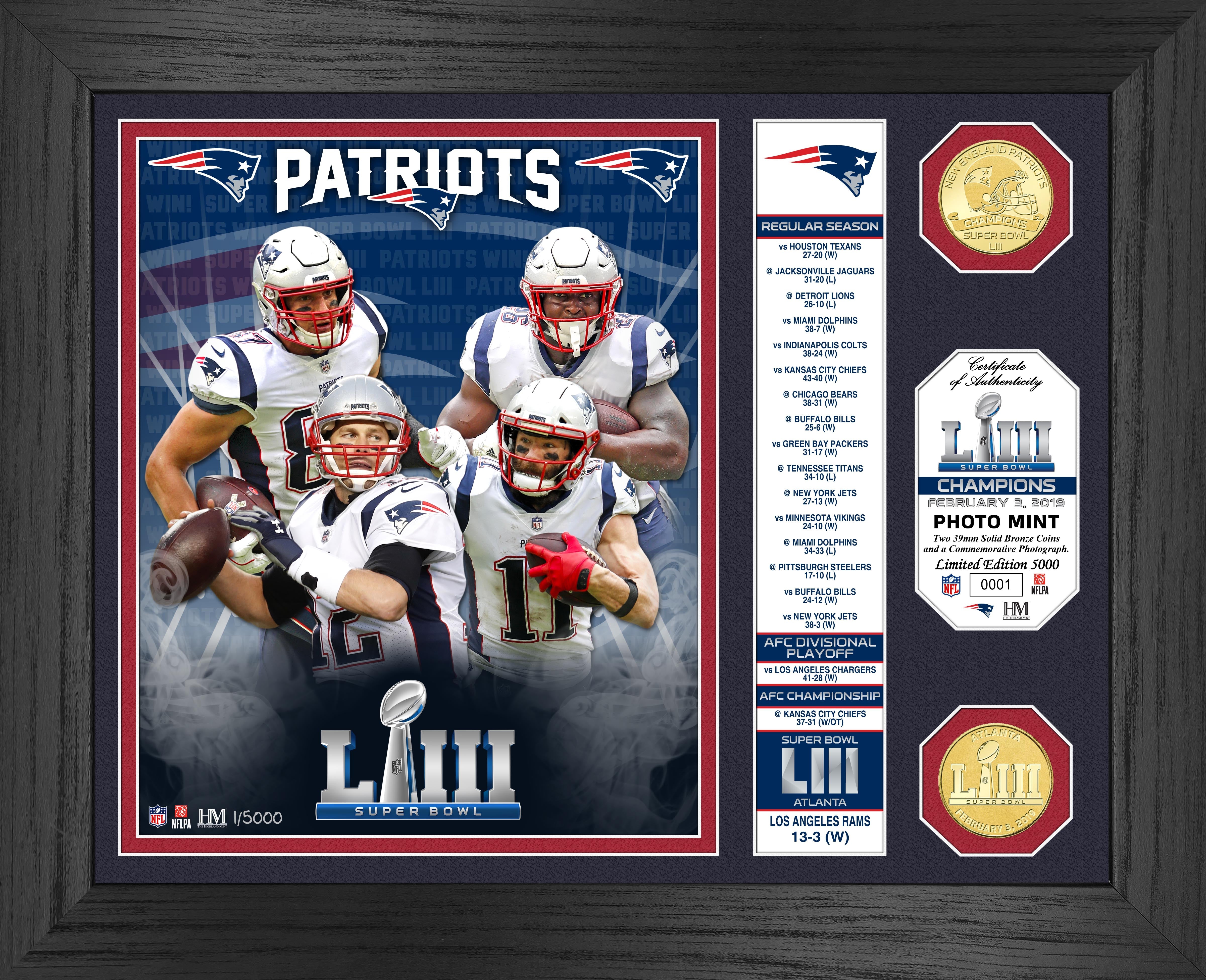 New England Patriots Super Bowl 53 Champions Banner Bronze Coin Photo Mint