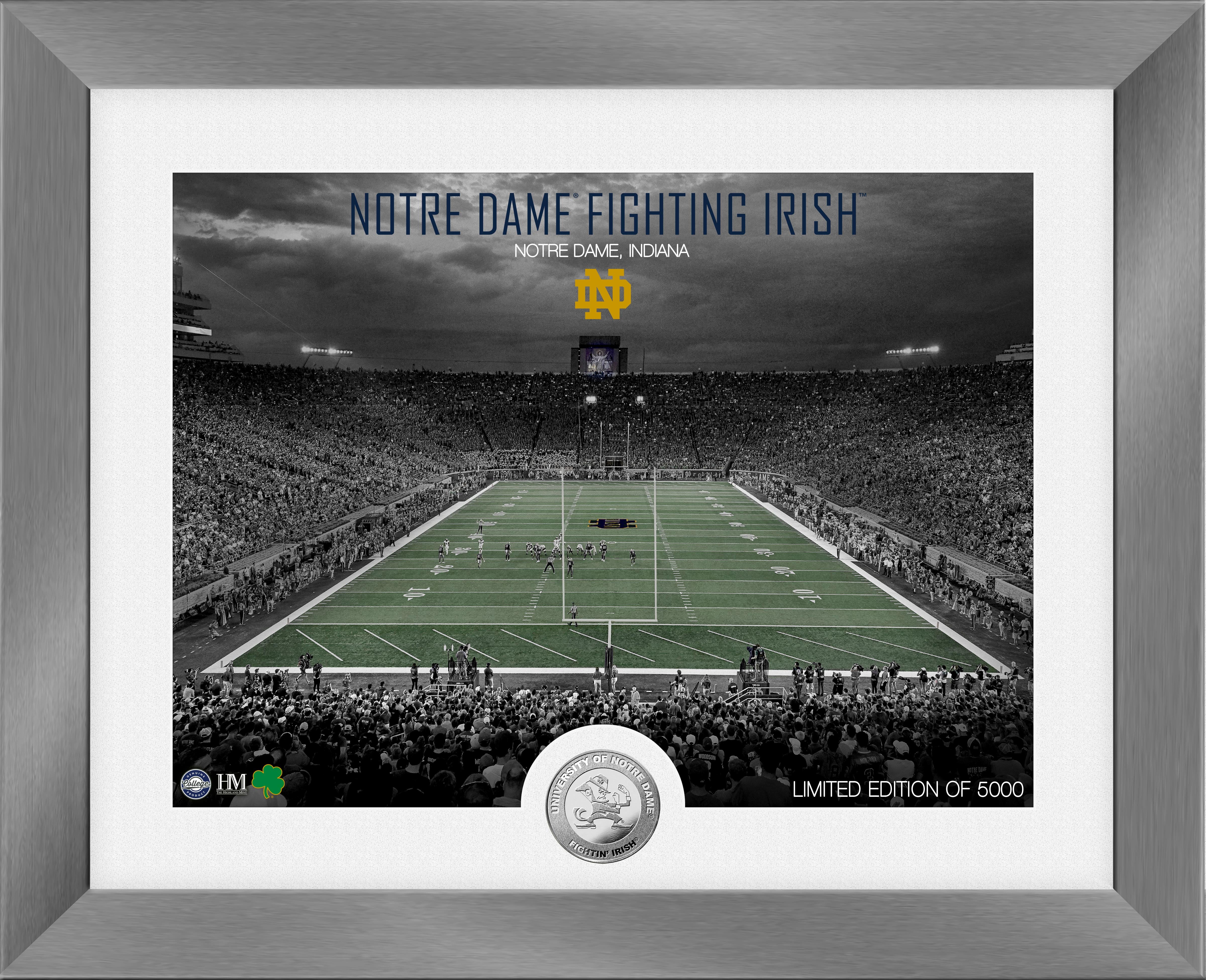 Notre Dame Fighting Irish Art Deco Stadium Silver Coin Photo Mint