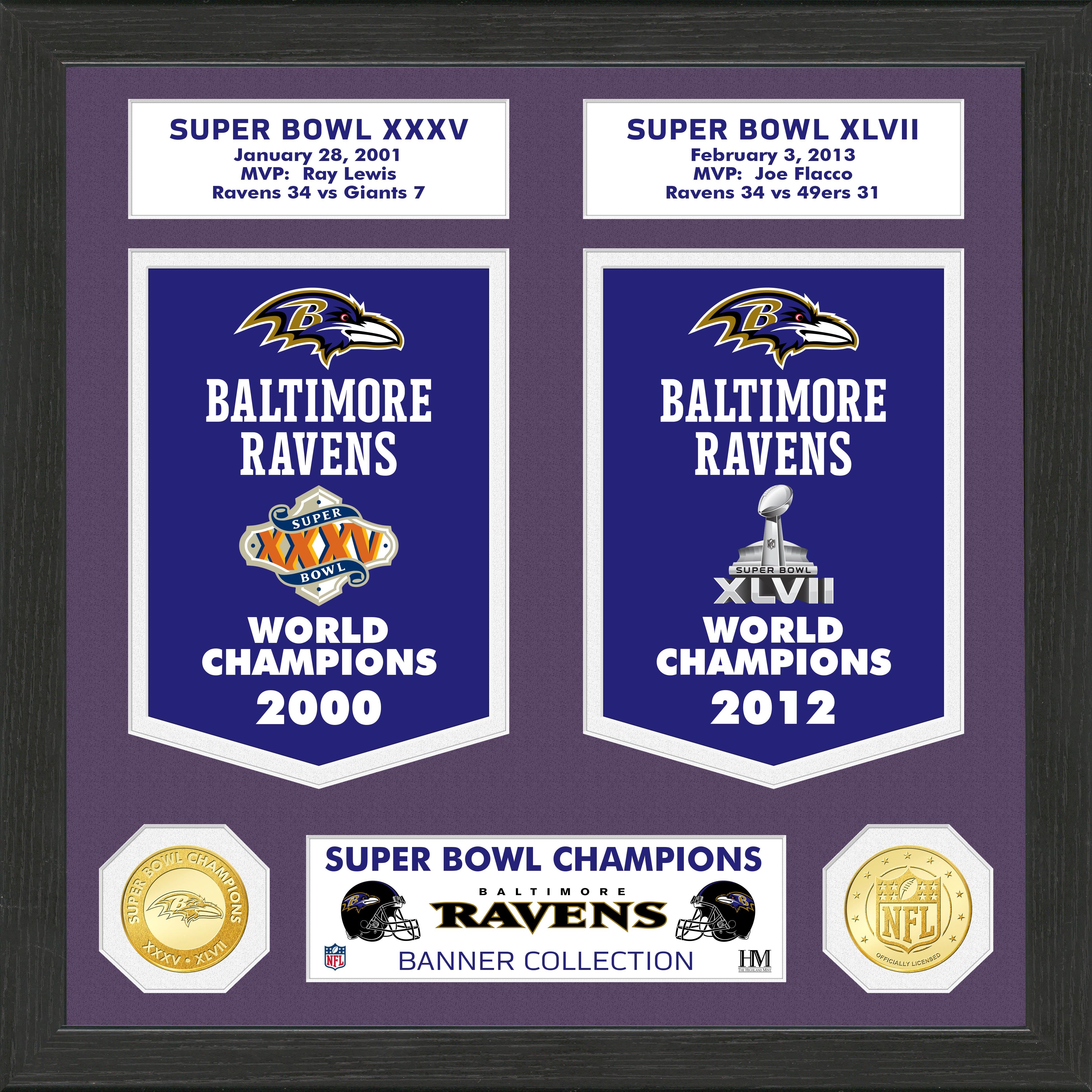 Baltimore Ravens Super Bowl Banner Collection Bronze Coin Photo Mint