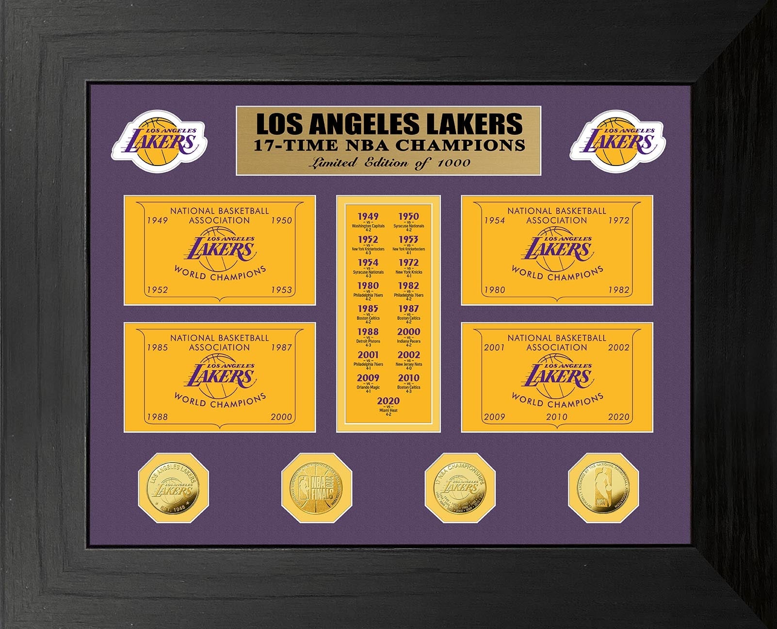 Los Angeles Lakers 17-Time Champions Gold Coin Deluxe Banner Collection