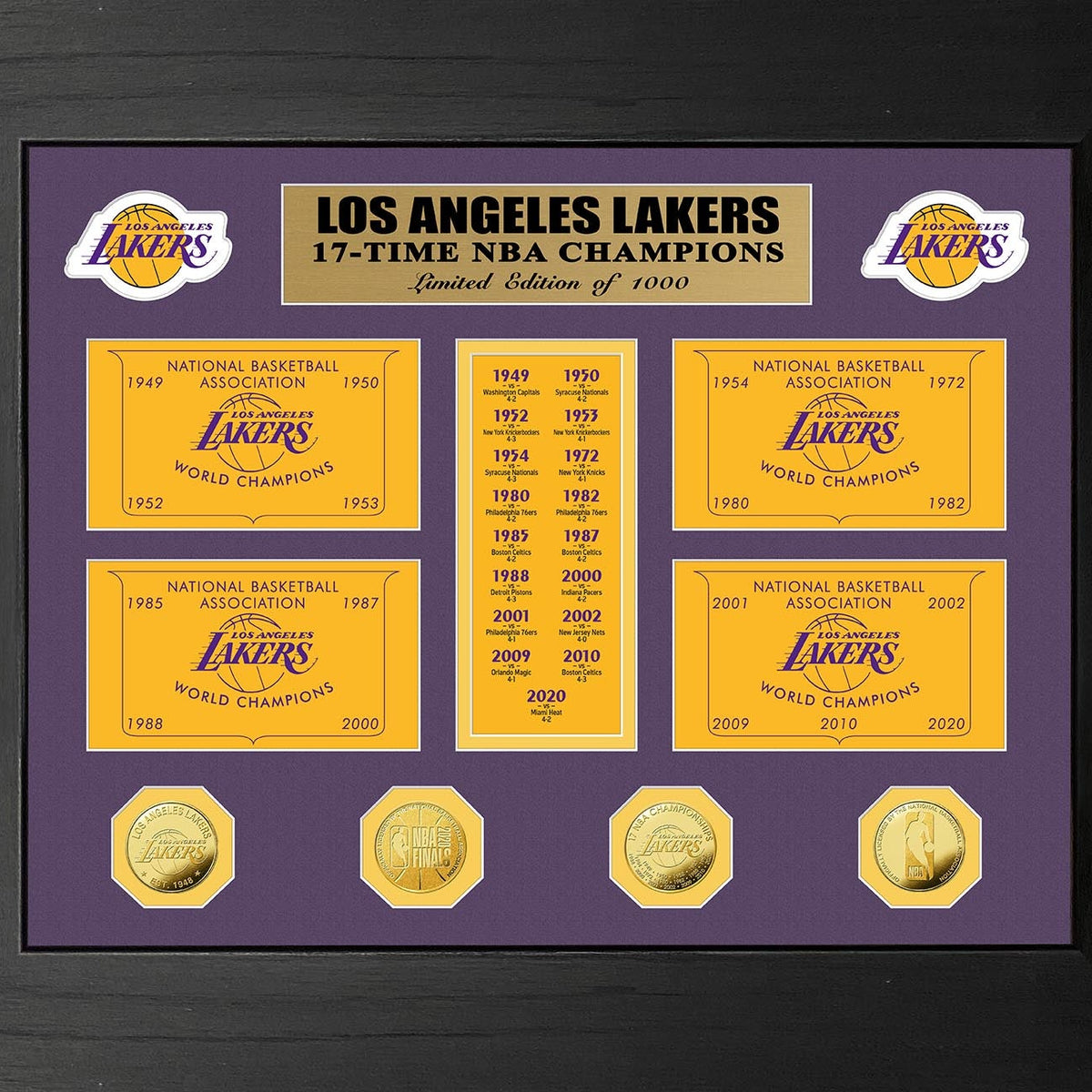 Los Angeles Lakers 17-Time Champions Gold Coin Deluxe Banner Collectio