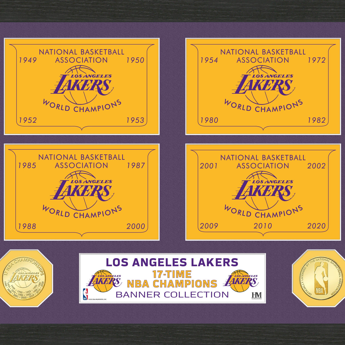Los Angeles Lakers 17-Time Champions Bronze Coin Banner Collection