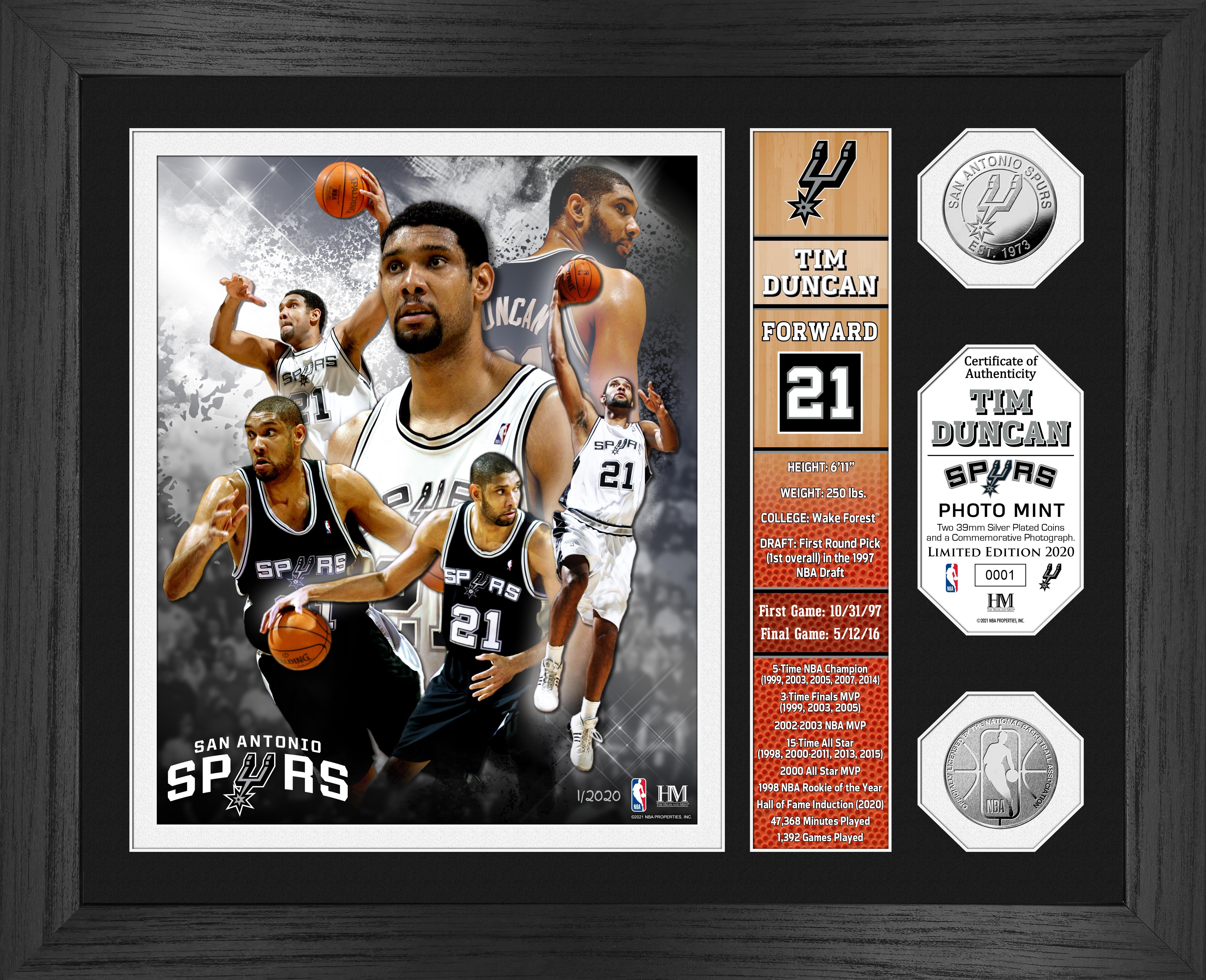 Tim Duncan Hall of Fame Banner Silver Coin Photo Mint