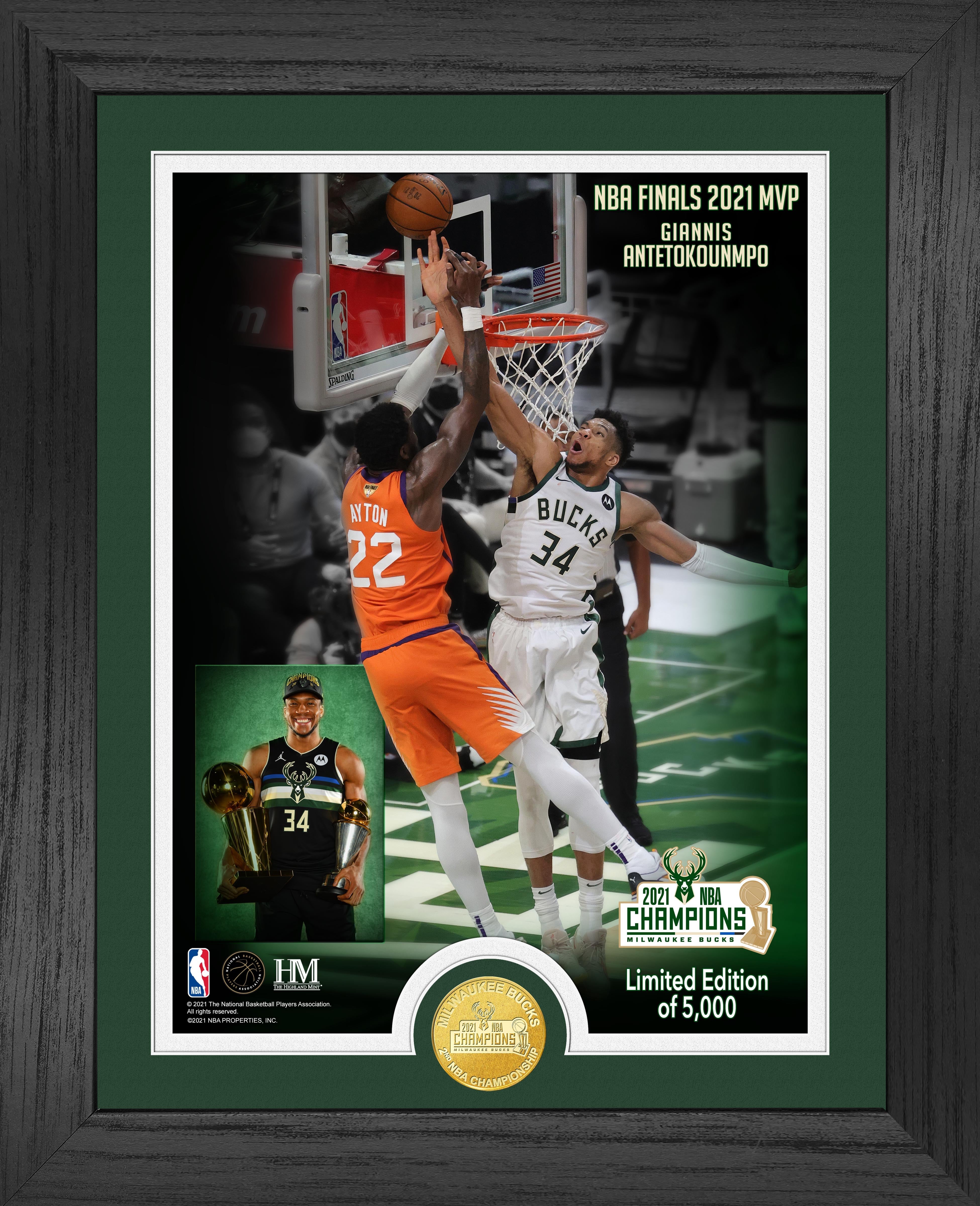 Milwaukee Bucks Giannis Antetokounmpo 2021 NBA Finals MVP Bronze Coin Photo Mint