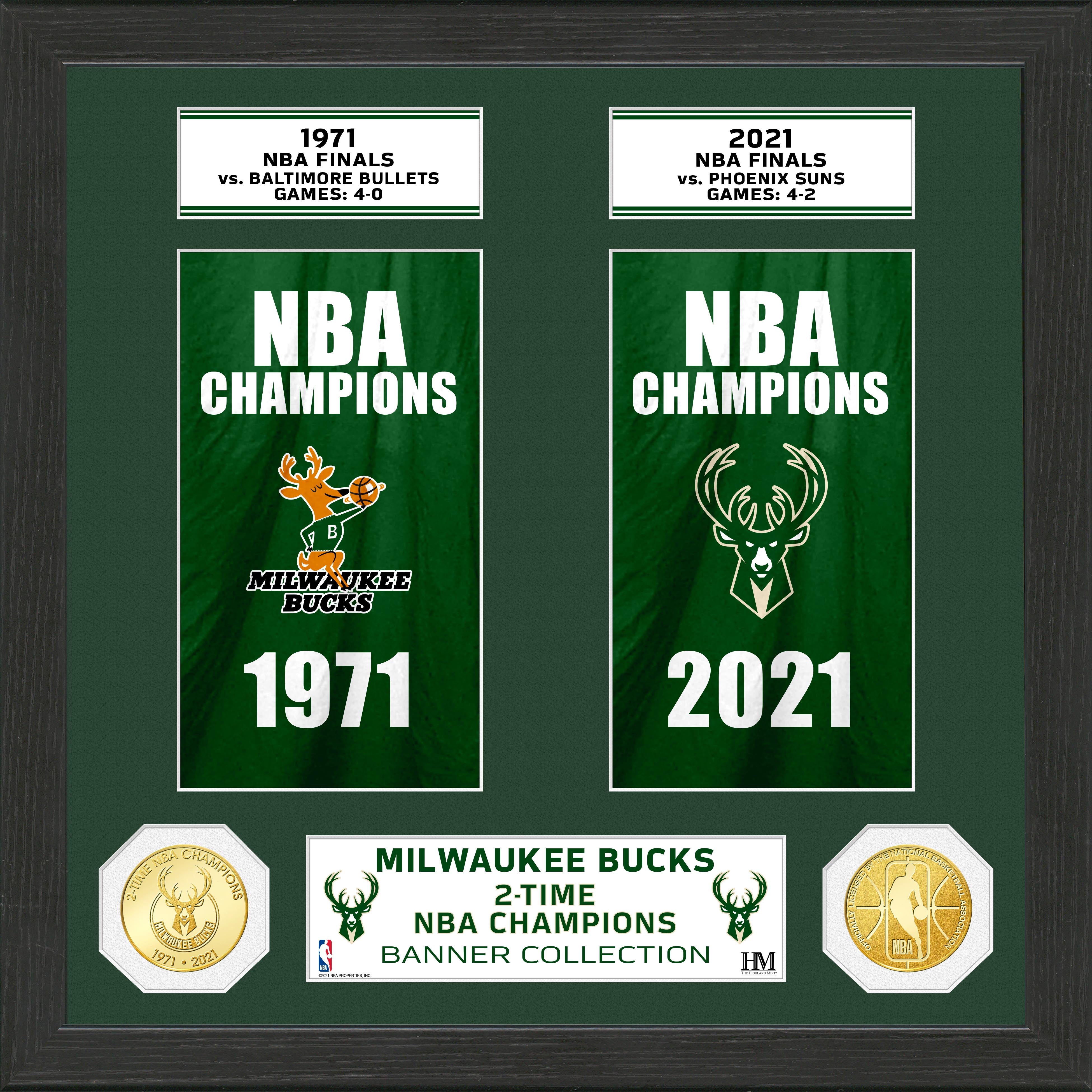 Milwaukee Bucks 2-Time Champions Bronze Coin Banner Collection