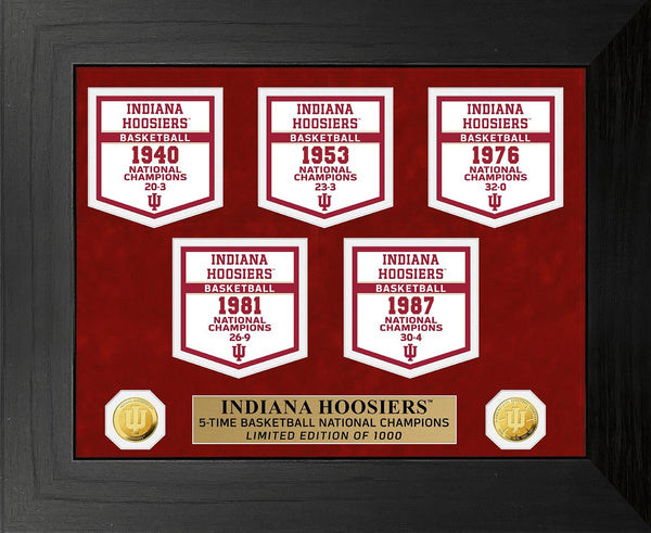 Indiana Hoosiers 5 Time Basketball National Champions Deluxe Banner Photo Mint