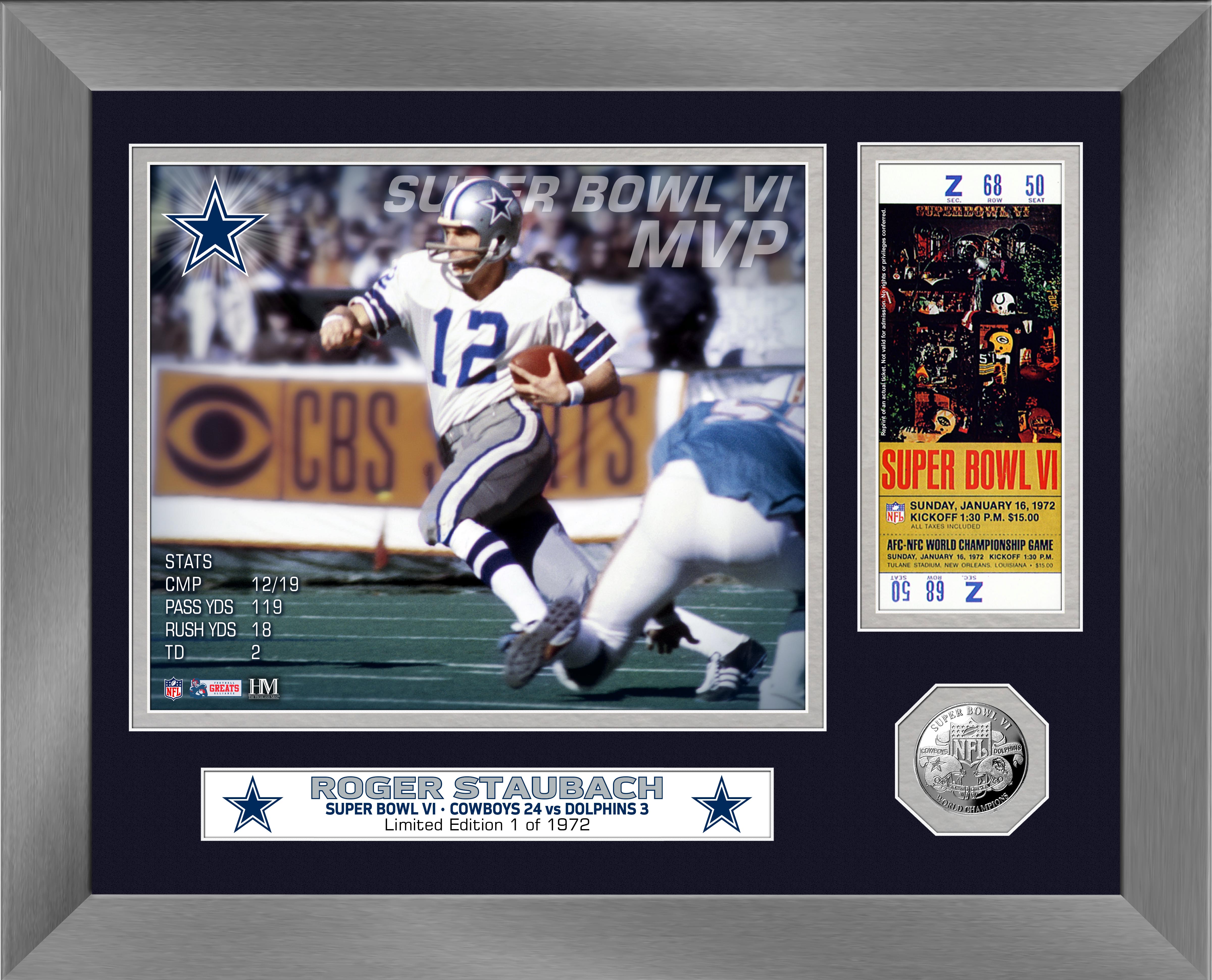 Roger Staubach Super Bowl VI MVP Silver Coin Ticket Photo Mint