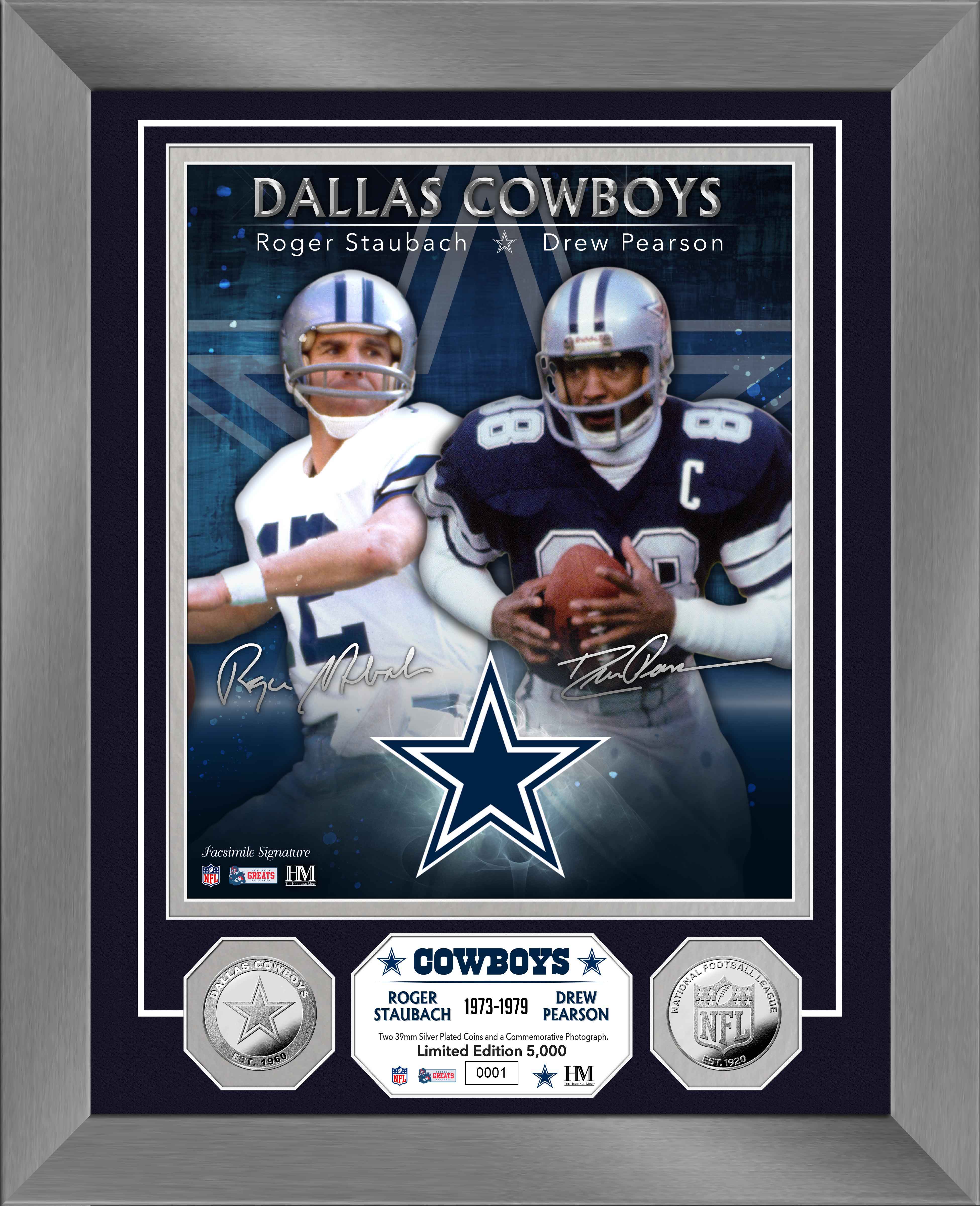 Roger Staubach & Drew Pearson Dynamic Duo Silver Coin Photo Mint